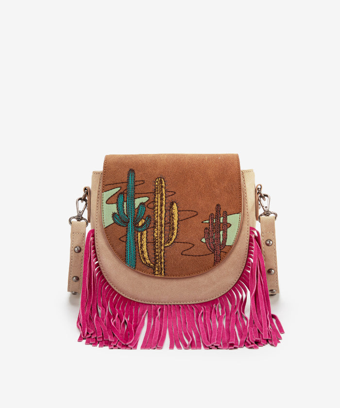 Montana West Cactus Embroidered Fringe Crossbody Bag for Women - Stylish Western Purse with Adjustable Strap - Perfect for Casual Outings, Music Festivals & Travel