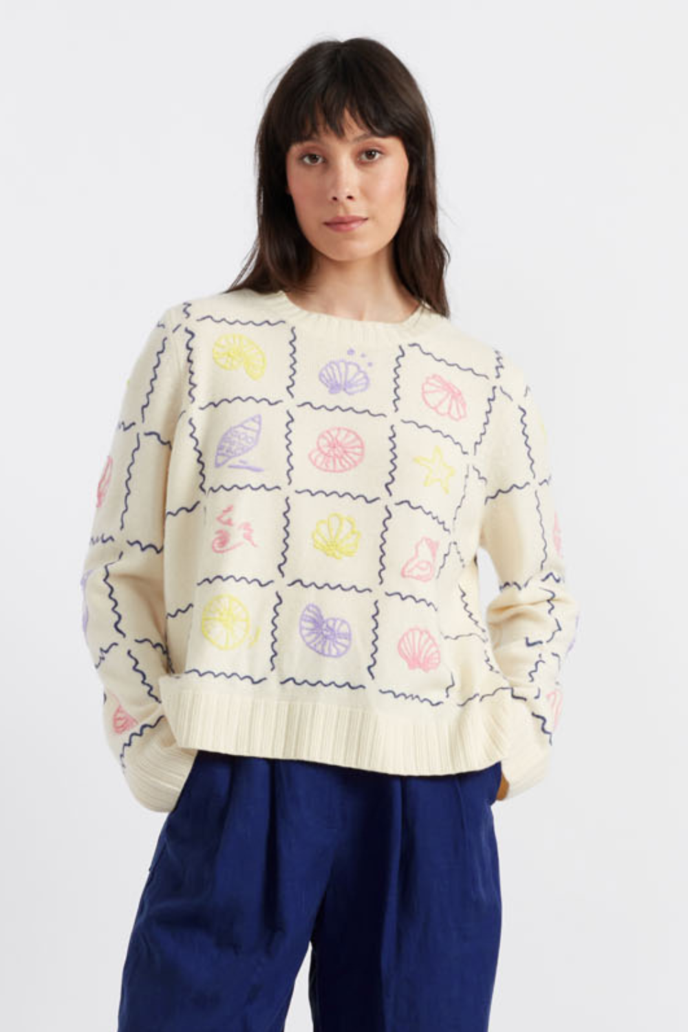 Luxury Cream Wool Cashmere Sweater with La Mer Embroidery - Soft Winter Pullover for Women | Perfect for Holiday Parties & Cozy Office Wear