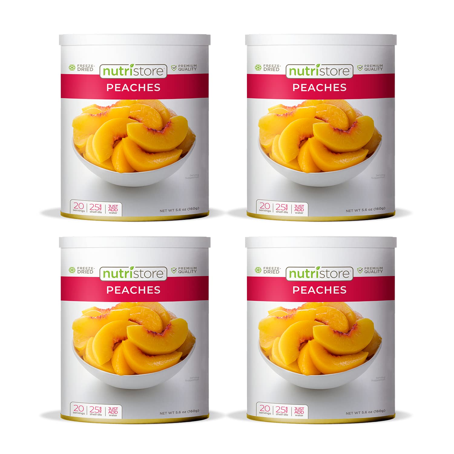 Nutristore Freeze Dried Peaches - 4 Pack (80 Servings, 22.4 OZ) | Long Shelf Life 25 Years | Healthy Snack for Hiking, Camping & Emergency Food Storage | Gluten-Free, Non-GMO, No Preservatives | Perfect for Backpacking, Road Trips & Survival Kits