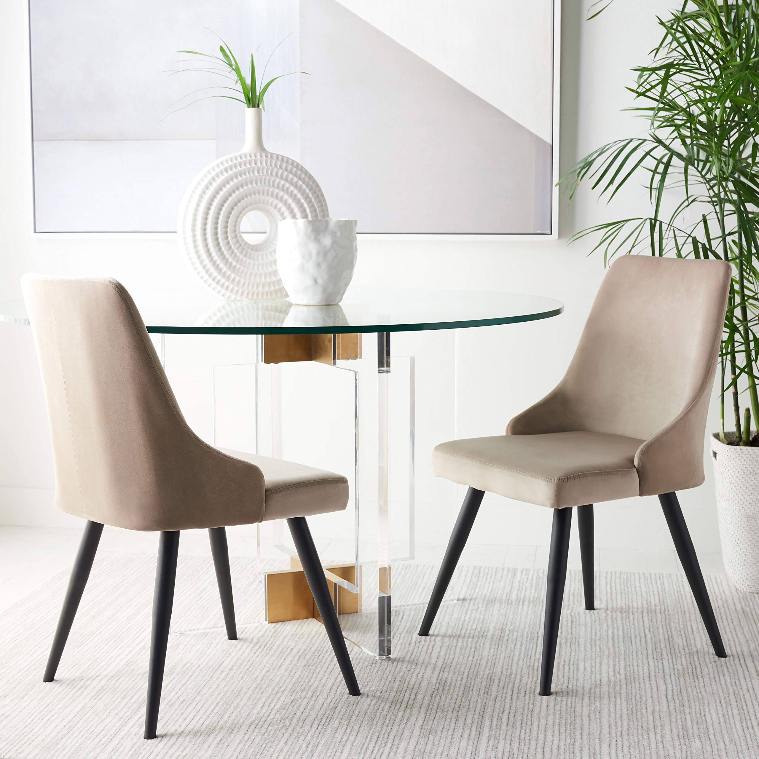 SAFAVIEH Zoi Velvet Dining Chairs Set of 2 - 19 Inch Modern Upholstered Side Chairs for Kitchen, Dining Room & Office - Taupe & Black Velvet Fabric Seating