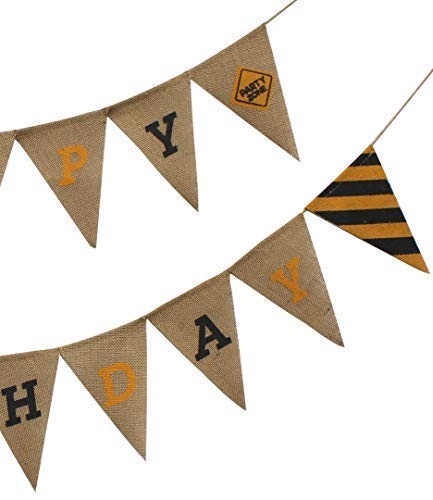 Happy Birthday Burlap Banner Pennants - Pre-Assembled Construction Zone Party Decor for Boys, Girls & Adults | Perfect for Construction Themed Birthday Parties, Baby Showers & Work Celebrations