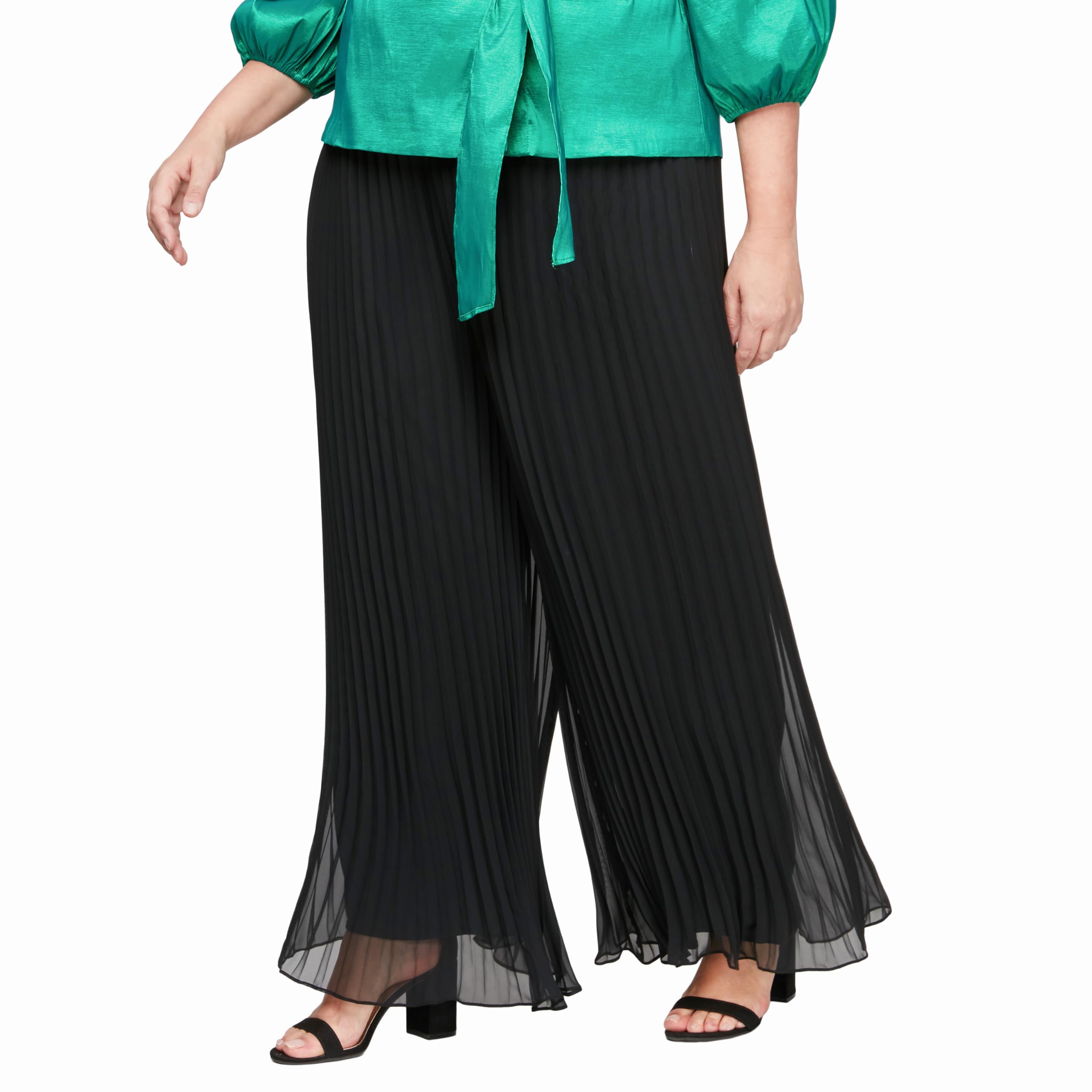 Alex Evenings Women's Plus Size Formal Wide Leg Chiffon Dress Pants for Weddings, Evening Gala & Special Occasions - Elegant Full Length Palazzo Trousers