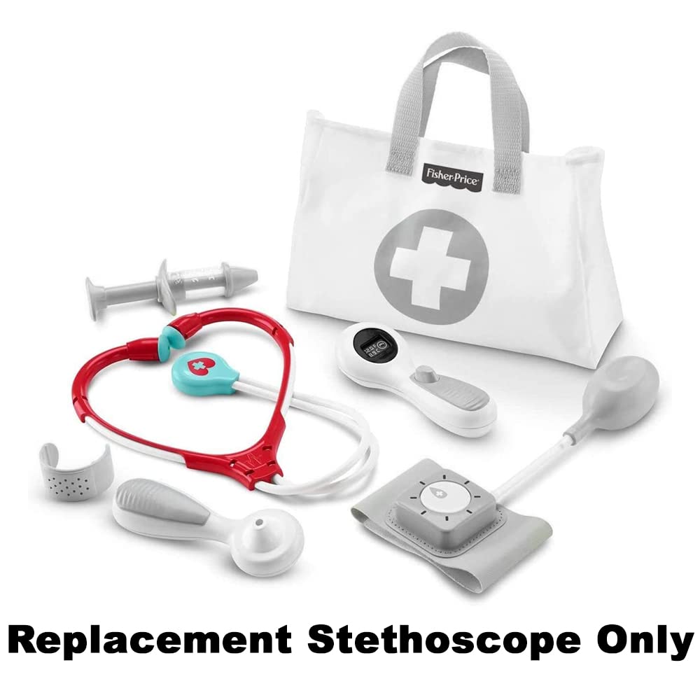 Fisher-Price Medical Kit Pretend Doctor Bag Playset Replacement Parts - Stethoscope, Thermometer & Accessories for Kids Role Play - Red, White, Light Blue - Perfect for Pretend Play, Birthday Gifts & Early Learning Activities