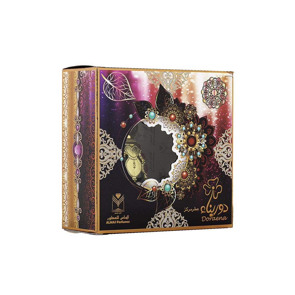 Almas Perfumes Doraena Unisex Concentrated Perfume Body Oil - 0.85 Fl Oz (25ml) Long Lasting Fragrance, Pure Essential Oil - Luxurious Arabian Scent for Men & Women | Perfect for Date Night, Special Occasions & Daily Wear