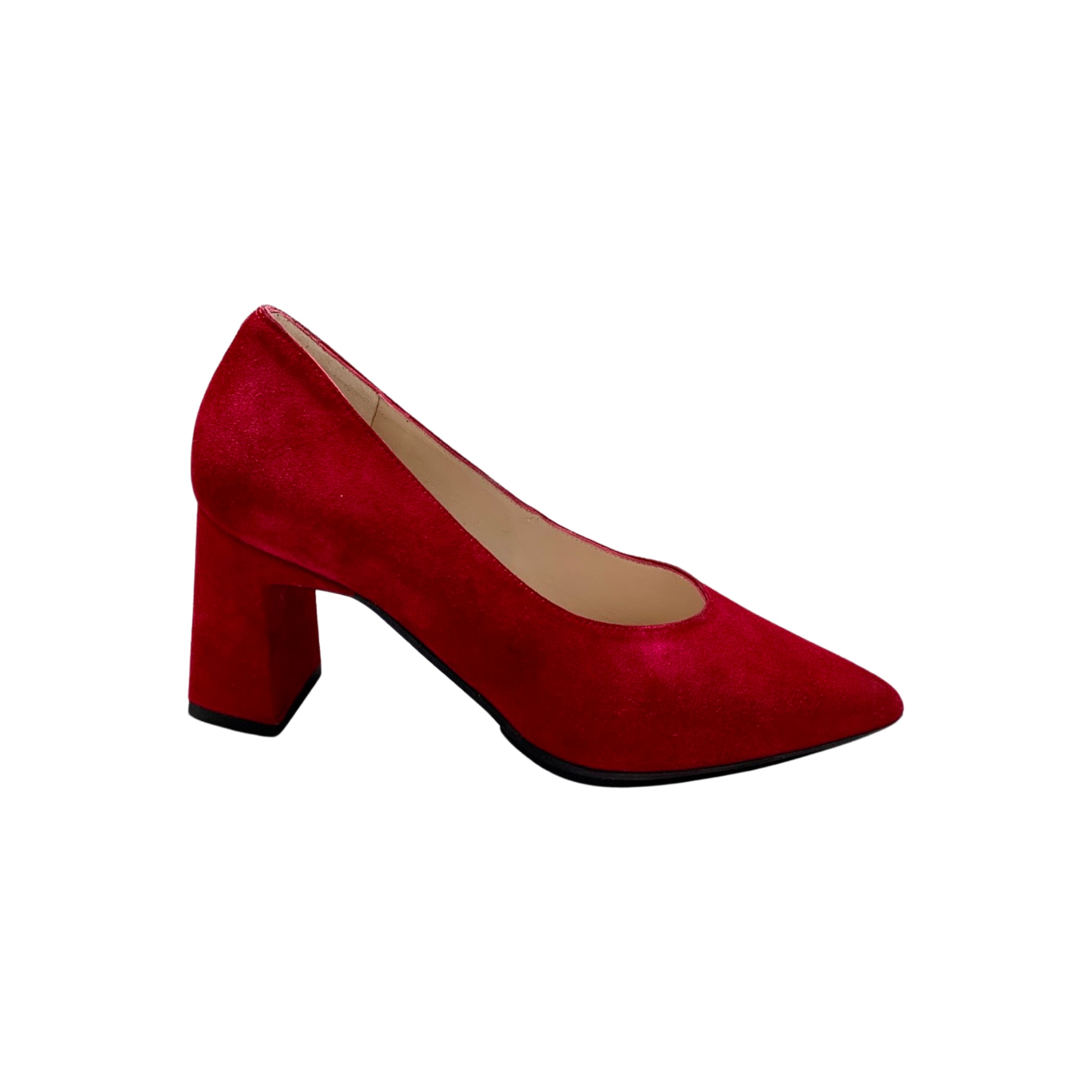 Masana Women's Red Suede Block Heel Pumps - Comfortable Mid Heel Dress Shoes for Work, Party & Special Occasions