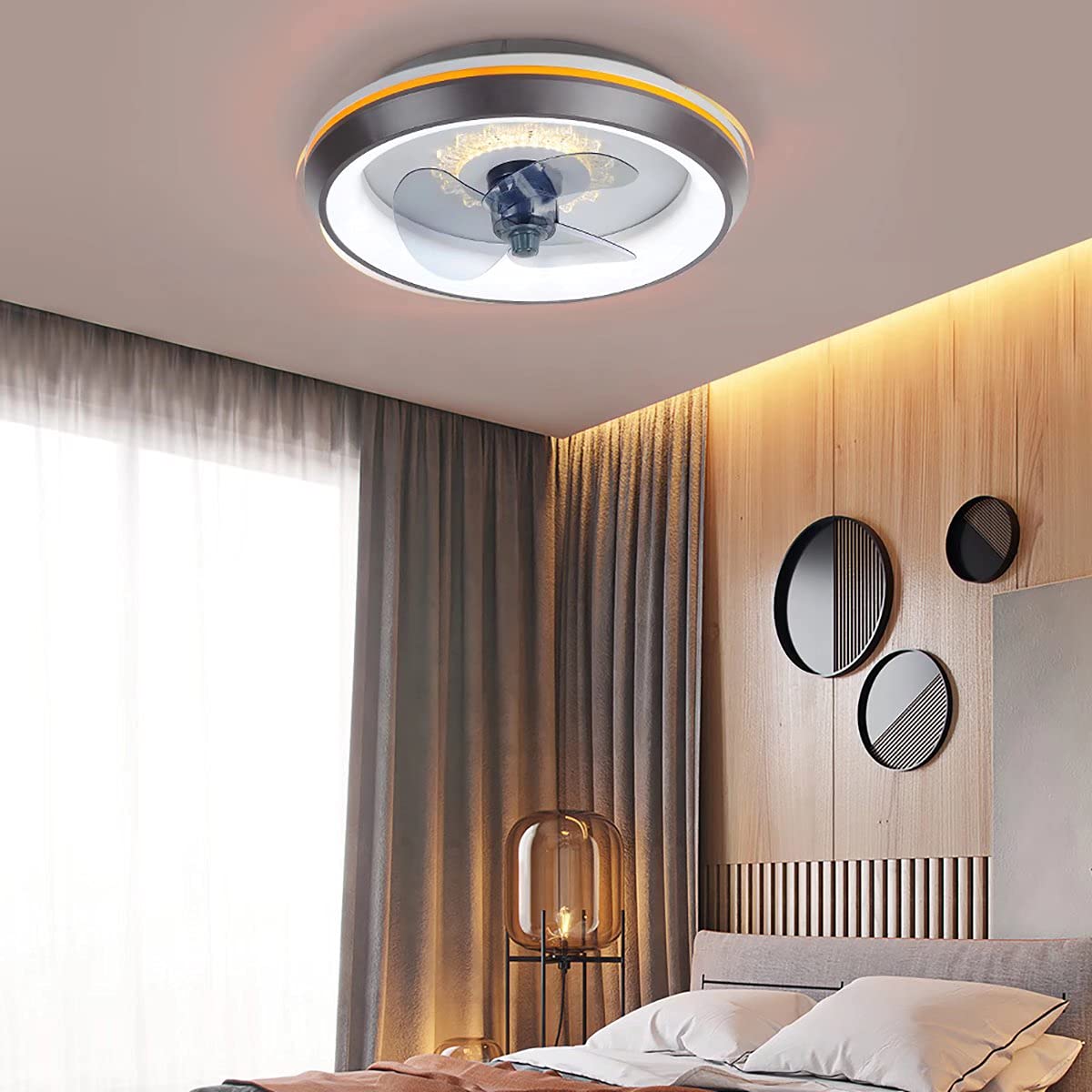 UTOPIAY 80W Modern Dimmable Ceiling Fan with LED Lights & Remote Control - Invisible Blades Flush Mount Quiet Fan for Kitchen, Living Room, Bedroom - Energy Efficient Air Circulation & Ambient Lighting Solution