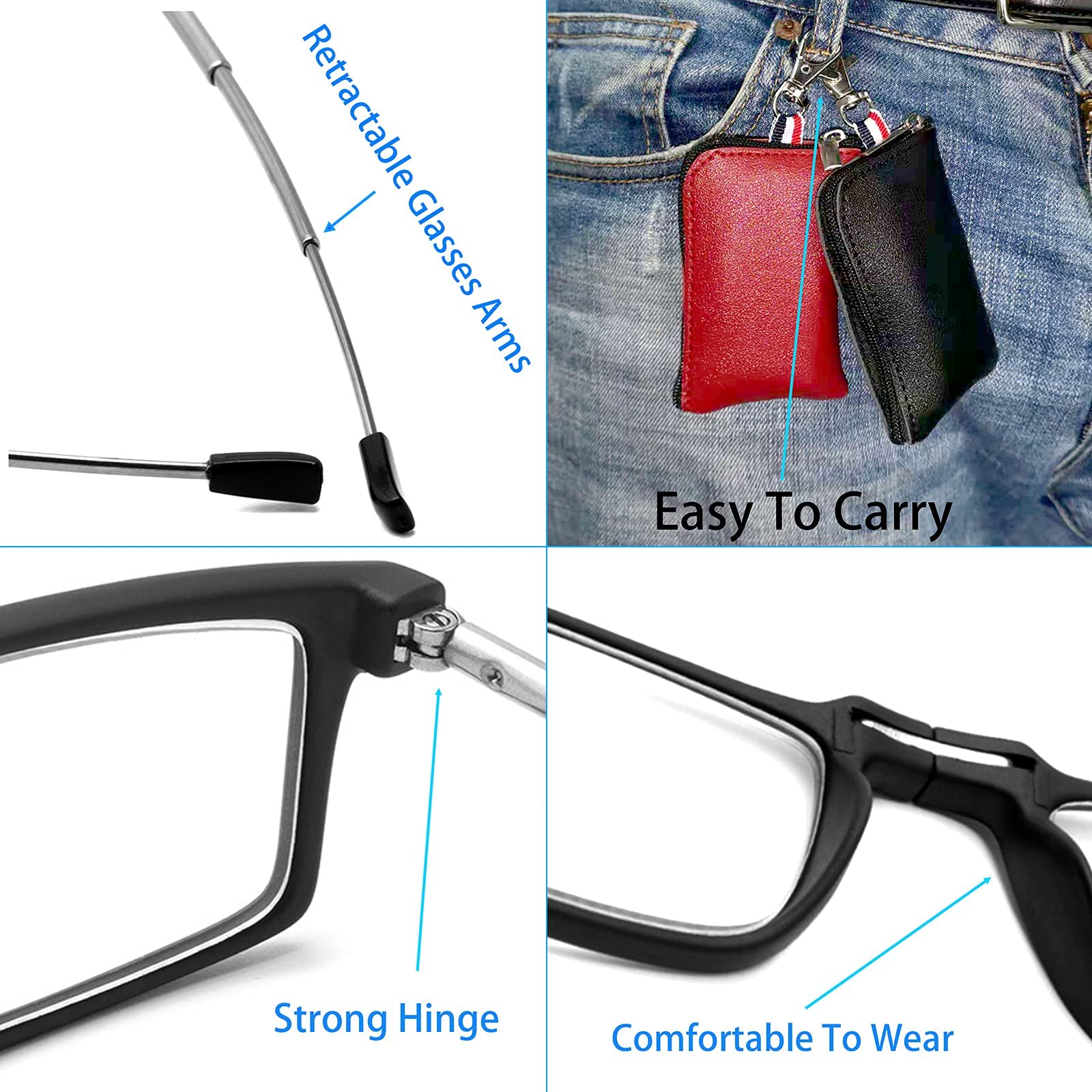 Stylish Reading Glasses for Women & Men - Compact Folding Keychain Readers with Clear Blue Light Blocking Lenses & Spring Hinge | Perfect for Reading, Computer Use, and Travel Accessories