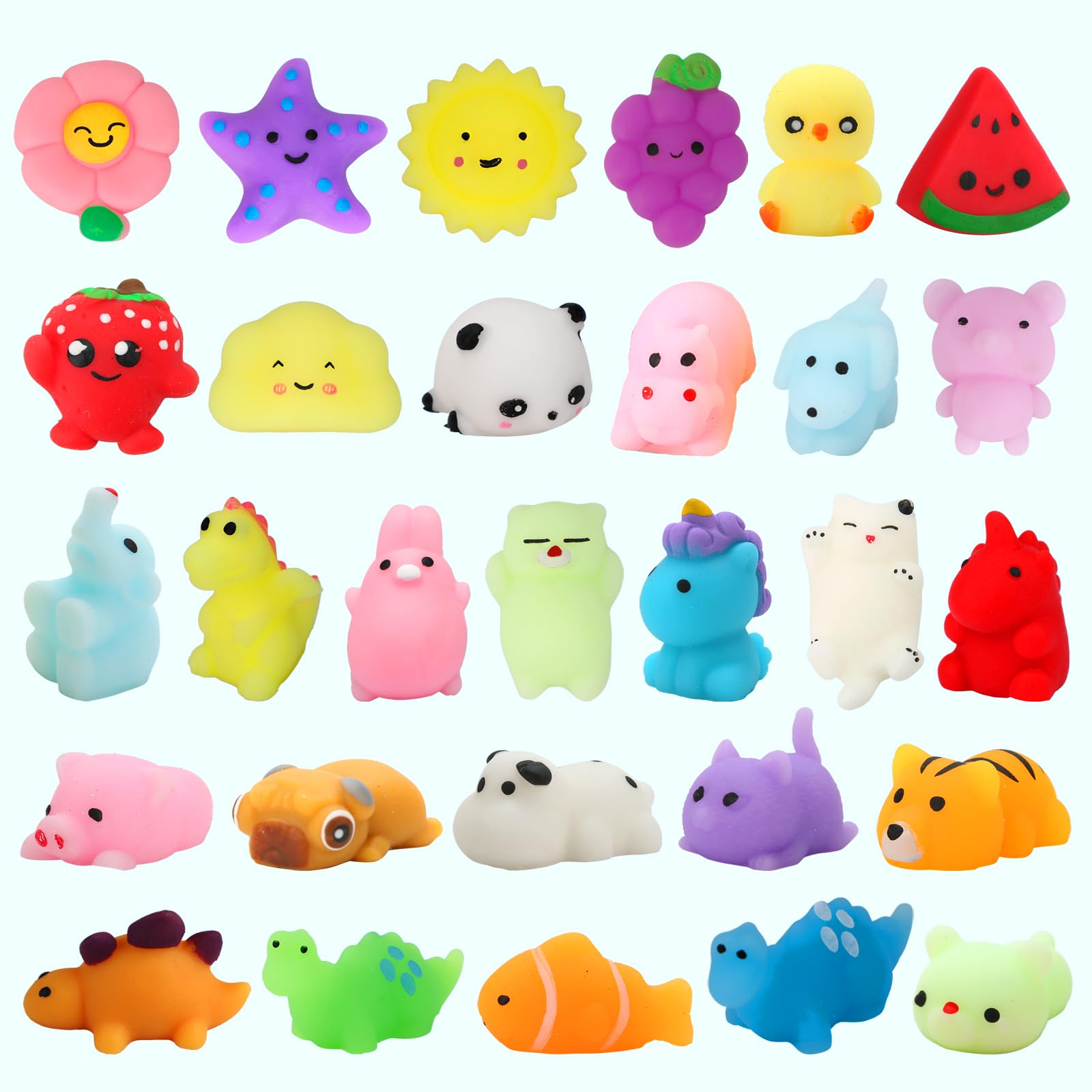 30 Pack Kawaii Squishy Toys for Kids Ages 4-12 - Cute Animal Mochi Stress Relief Sensory Toys for Classroom, Birthday Party Favors & Christmas Gifts - Perfect for Goodie Bags, Treasure Box Prizes and Anxiety Relief
