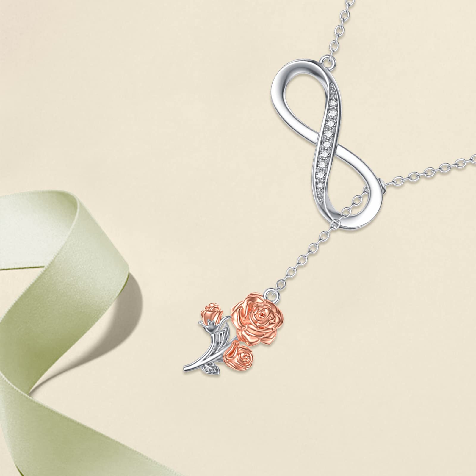 OCJ Birth Flower Necklace - 925 Sterling Silver Infinity Y-Necklace | Personalized Birth Month Jewelry for Women | Elegant Birthday, Graduation & Mother's Day Gift for Wife, Mom, Girlfriend or Best Friend | Perfect for Everyday Wear, Special Occasions & Heartfelt Gifting