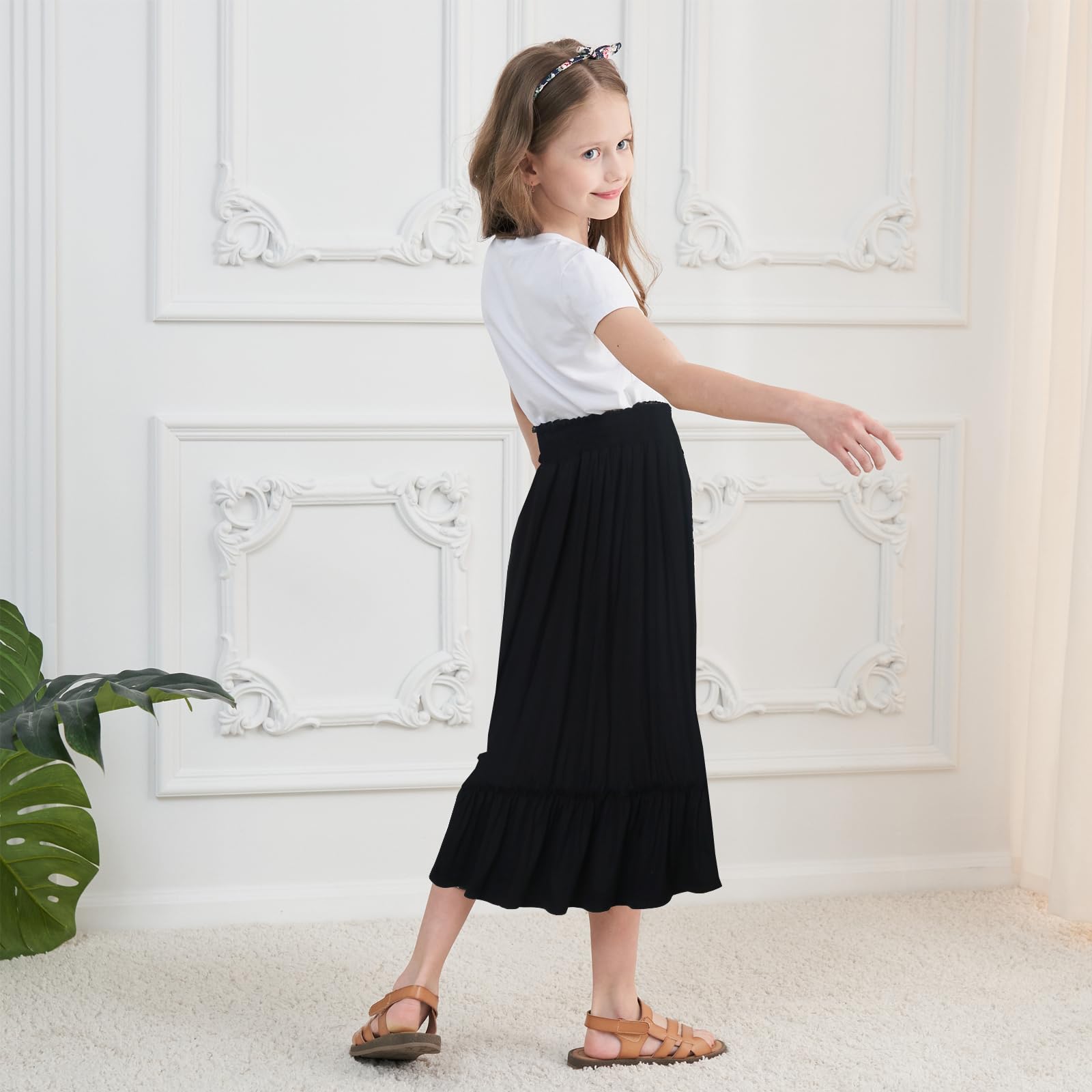 Girls Long Maxi Skirt - High Waisted Ruffle Summer Skirt for Kids | Cute Boho Style Skirt for Beach, Party & Casual Wear