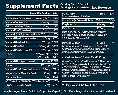 Daily Multivitamin & Men's Health Supplement - 2000 Capsules with Essential Vitamins, Minerals, Antioxidants & Energy Boost | Clear Square Grip Jar | Supports Immune System, Heart Health & Vitality for Active Men