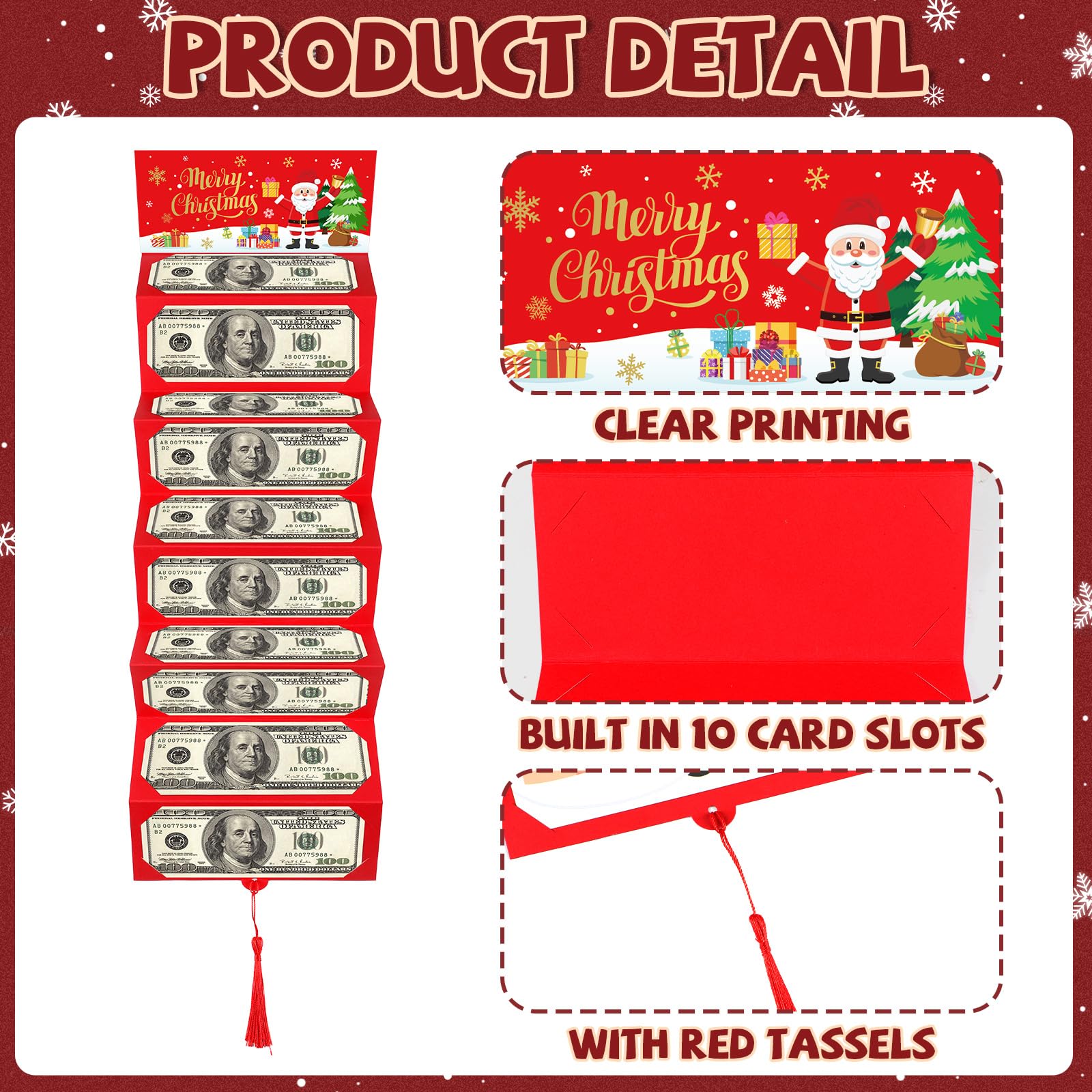 Christmas Money Holder & Gift Card Organizer with 10 Slots - Festive Santa Claus Design for Holiday Cash Gifts - Perfect for Christmas, Birthday & Special Occasion Presents