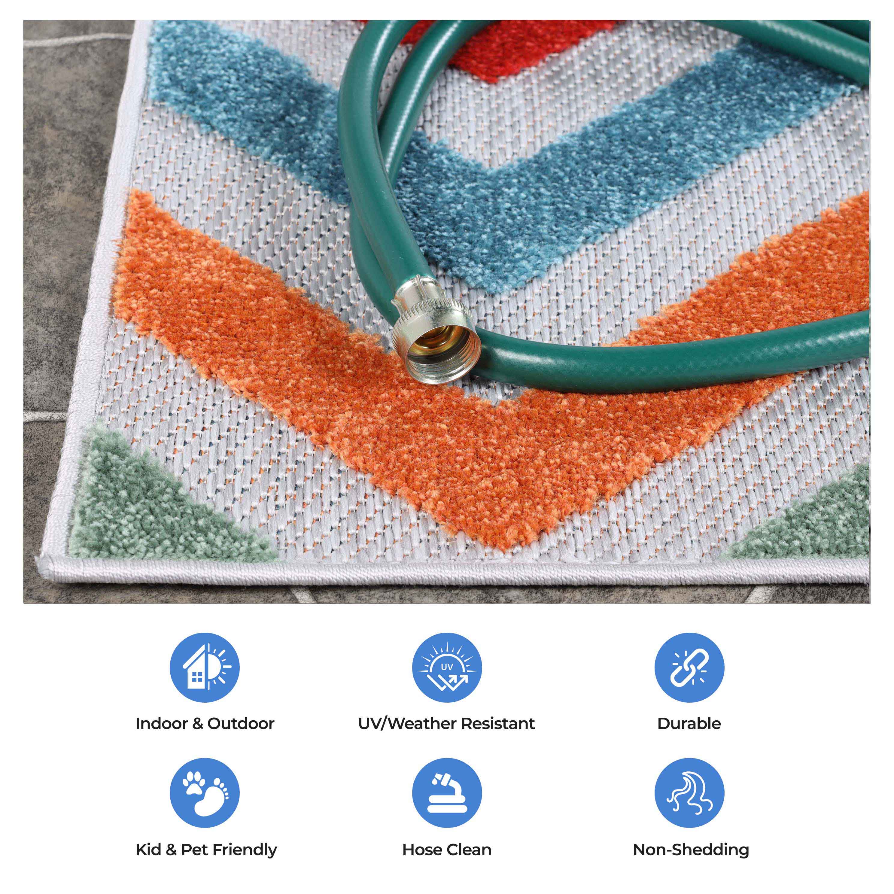 Chevron Zig Zag Geometric Modern Indoor Outdoor Area Rug - Non-Slip Soft Comfortable for Living Room, Bedroom, Patio & Office Decor