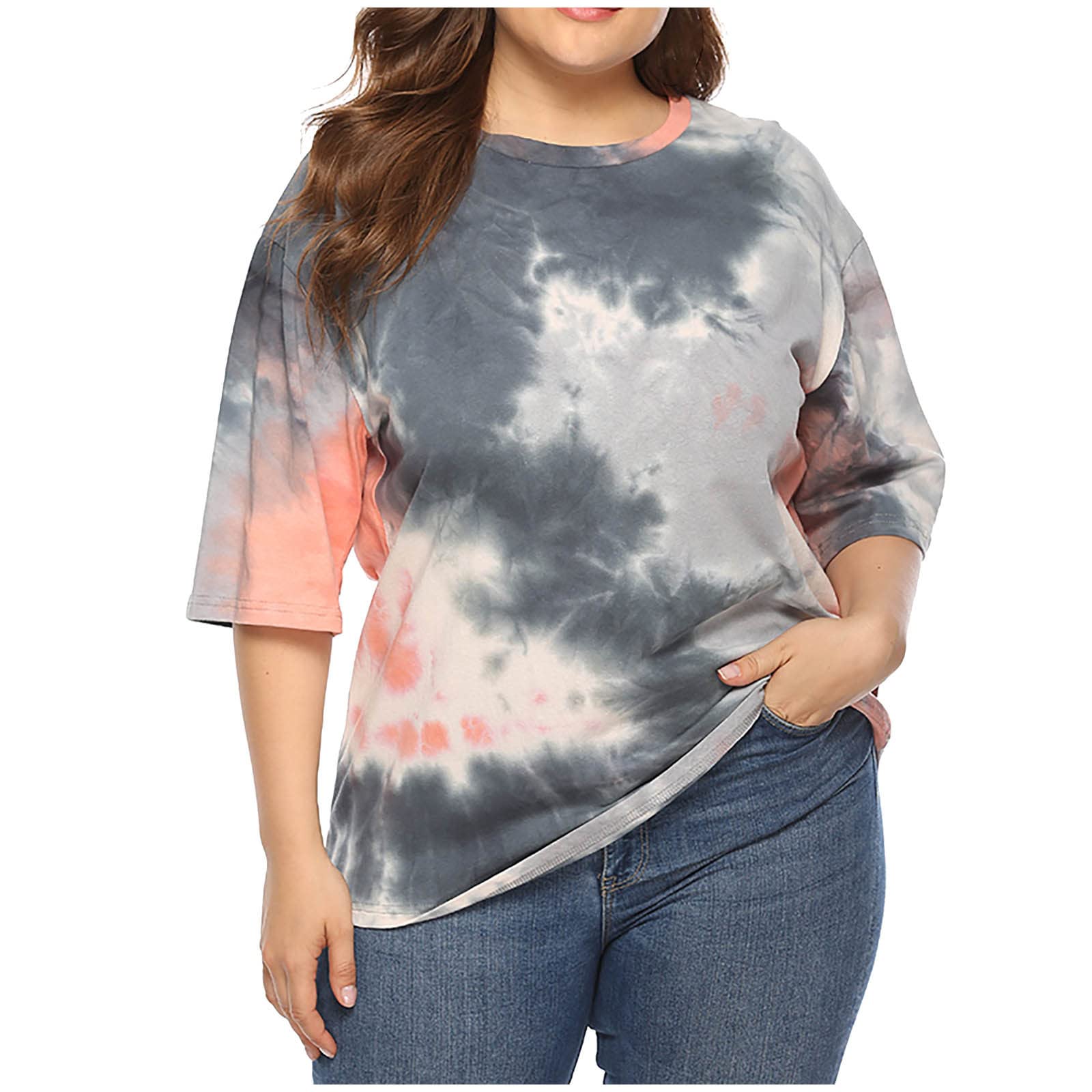 Trendy Plus Size Women's Summer T-Shirts - Casual Loose Tie Dye Blouses with Crewneck & Short Sleeve | Perfect for Beach Outings, Weekend Wear & Summer Vacation Outfits