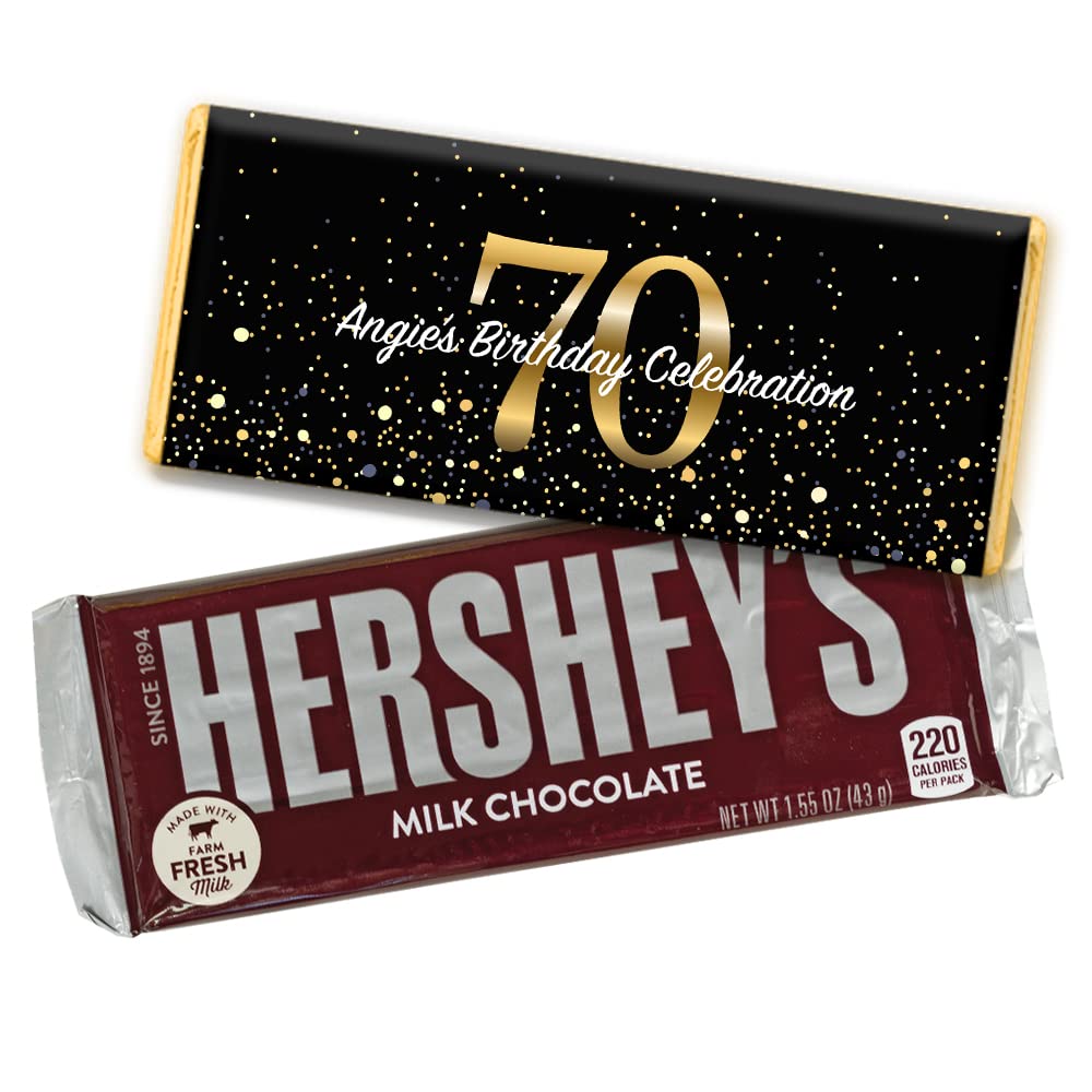 Personalized 70th Birthday Chocolate Bars - Custom Candy Favors with Wrappers (36 Count) - Perfect for Milestone Celebrations, Party Favors & Gift Giving