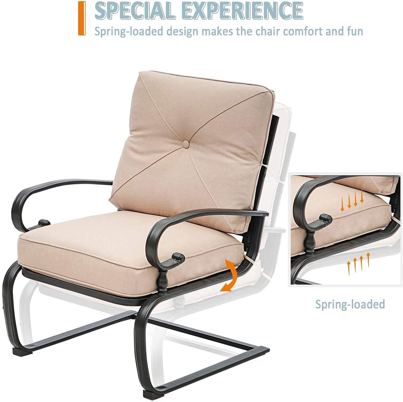 5-Piece Outdoor Patio Furniture Conversation Set - Wrought Iron Bistro Set with Loveseat, 2 Spring Chairs & 2 Tables (Brown Cushion) - Perfect for Garden, Backyard, Deck or Poolside Relaxation