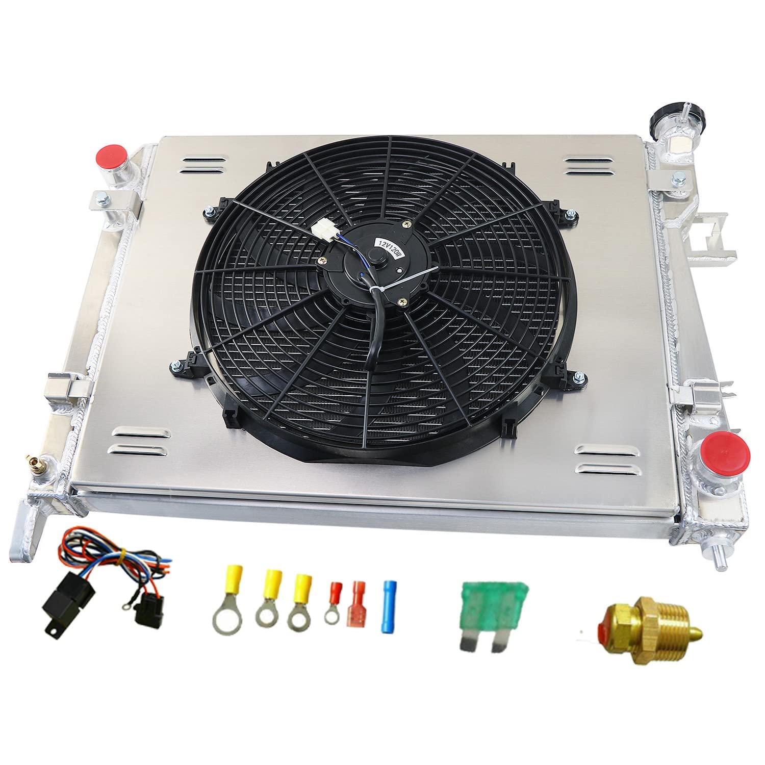 High-Performance Aluminum Radiator for 2004-2009 Dodge Ram 1500/2500/3500 5.7L V8 - 3-Row Cooling System with Fan Shroud, Thermostat & Relay Kit - Perfect for Off-Roading & Heavy-Duty Towing