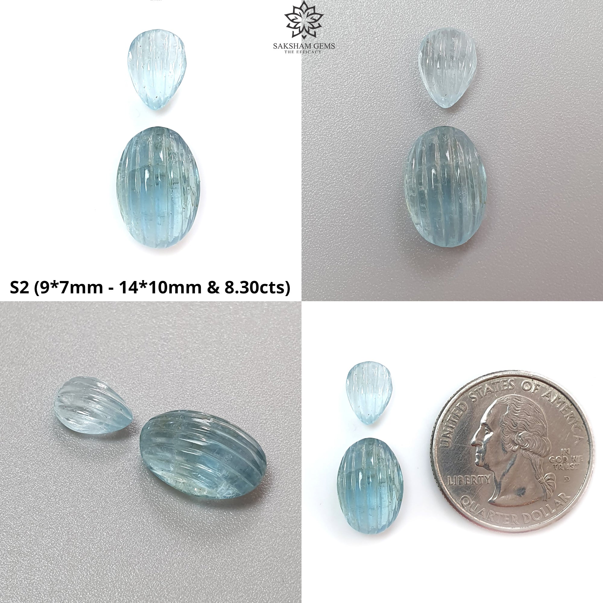 Natural Untreated Blue Aquamarine Gemstone Cabochon - Oval, Pear & Cushion Shape (2pcs/3pcs Set) | March Birthstone for Jewelry Making, Healing Crystals & Spiritual Gifts