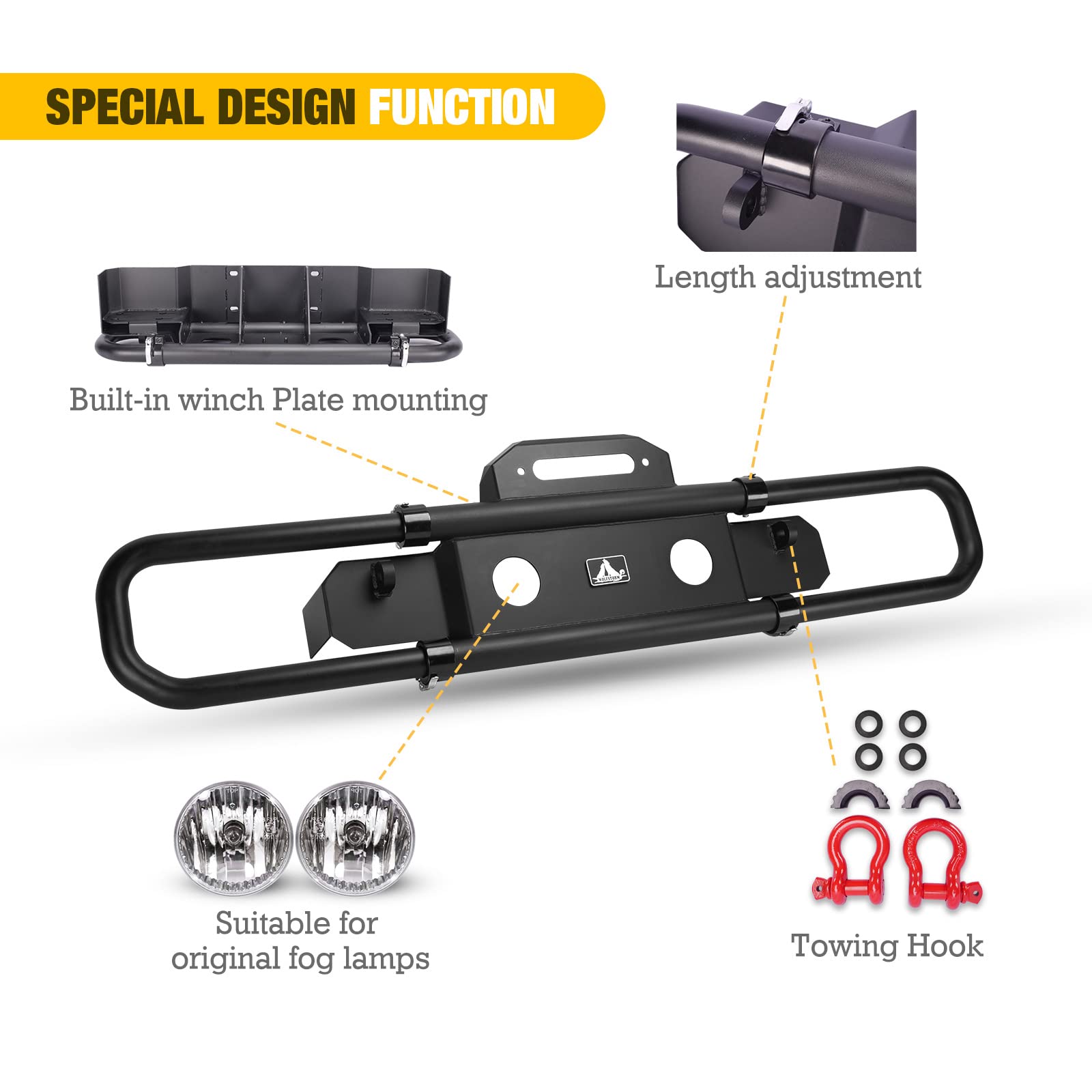 WOLFSTORM Alloy Steel Front Bumper Replacement for 2007-2017 Jeep Wrangler JK/JKU & 2018-2023 Jeep Wrangler JL/JLU with Winch Plate - Heavy Duty Off-Road Bumper for Adventure & Trail Riding