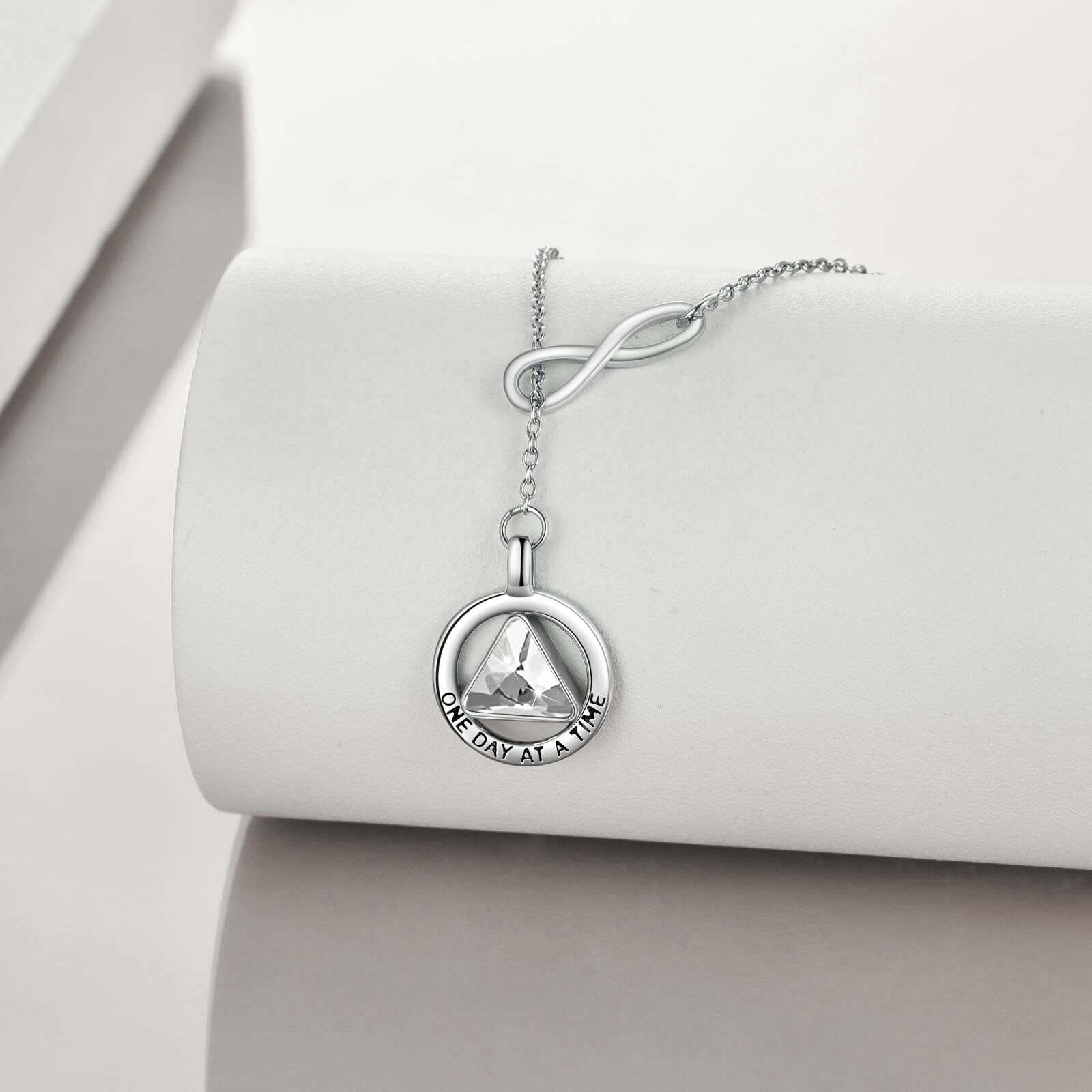 YAFEINI Sterling Silver Crystal AA/NA Recovery Necklace - Sobriety Pendant Jewelry for Women in Alcoholics Anonymous & Narcotics Anonymous - Perfect Gift for Recovery Milestones & Sober Celebrations