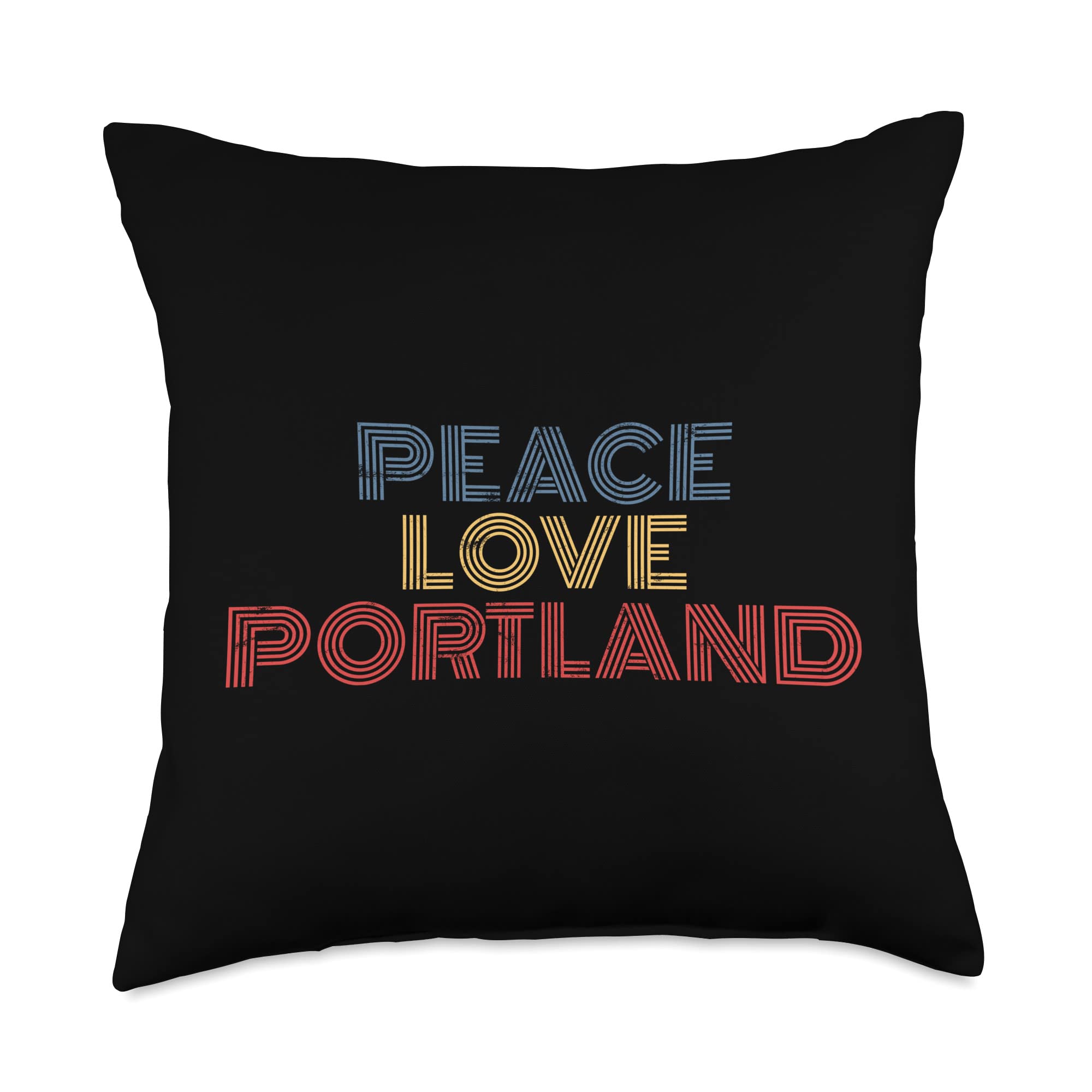Portland Oregon Peace Love Throw Pillow - 18x18 Inch Multicolor Bohemian Decorative Cushion for Living Room, Bedroom & Dorm Decor