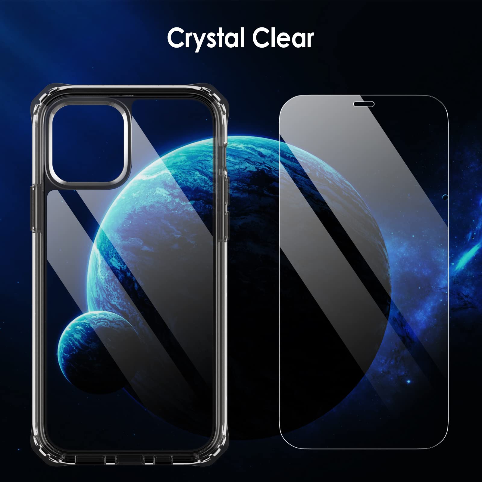JETech iPhone 12/12 Pro Case 6.1 Inch with 2-Pack Tempered Glass Screen Protector - 360° Full Body Shockproof Bumper Cover, Clear Back Protective Phone Case (Black) | Perfect for Outdoor Activities, Travel & Daily Protection