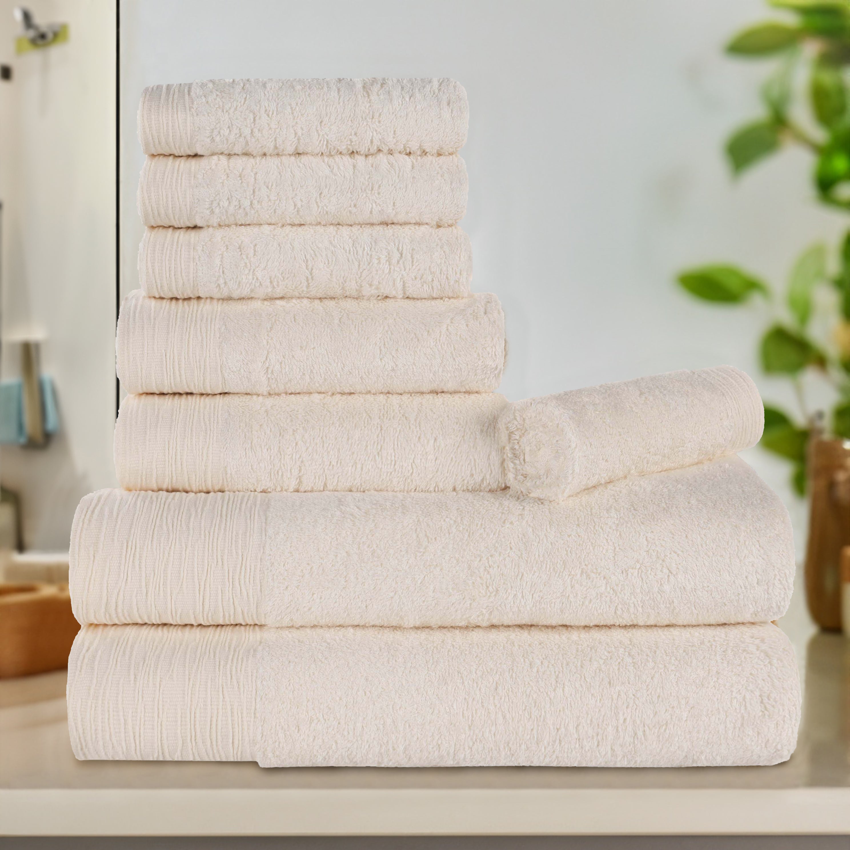 8-Piece Bamboo Rayon Towel Set - Eco-Friendly, Soft & Fluffy - Perfect for Bath, Spa & Home Decor