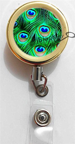 Peacock Feather ID Badge Holder with Lanyard & Clip for Office Security