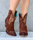 A4257 Women's Brown Western Cowgirl Leather Ankle Boots - Comfortable & Stylish for Rodeo, Country Dancing & Everyday Wear