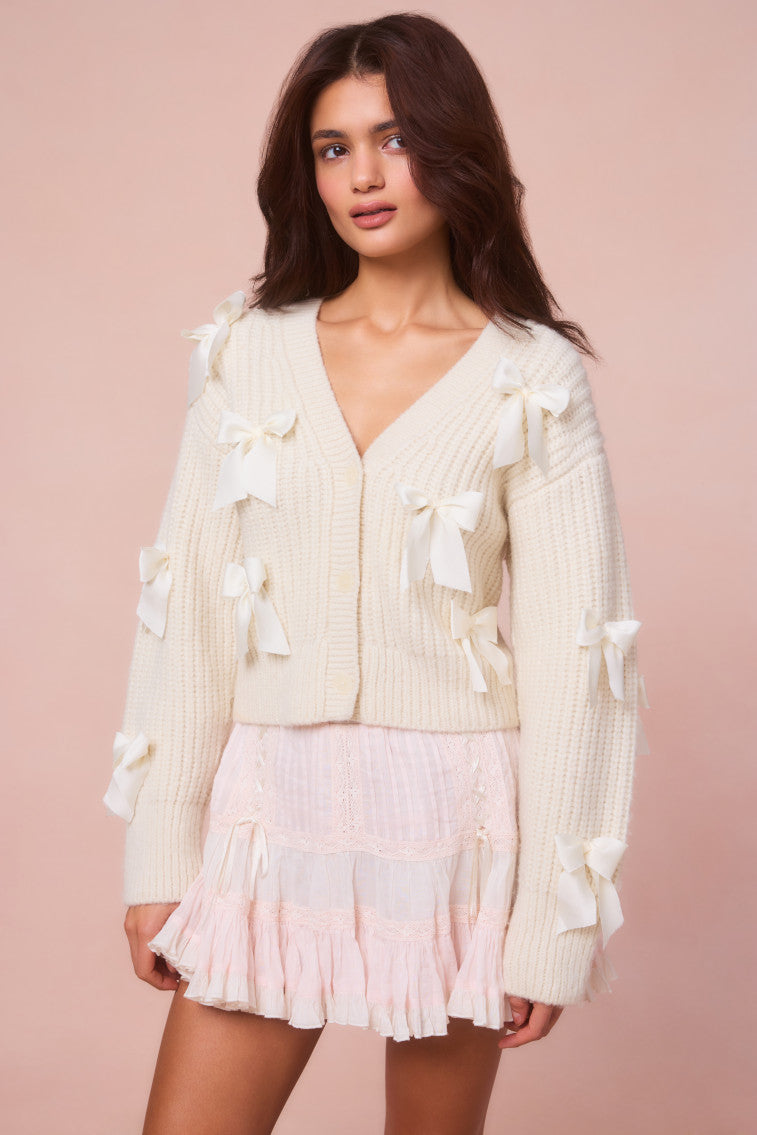 Soft & Cozy Alpaca Wool Cardigan with Bow Embellishment - Women's Elegant Knit Sweater for Fall & Winter, Perfect for Office, Dates, and Casual Outings
