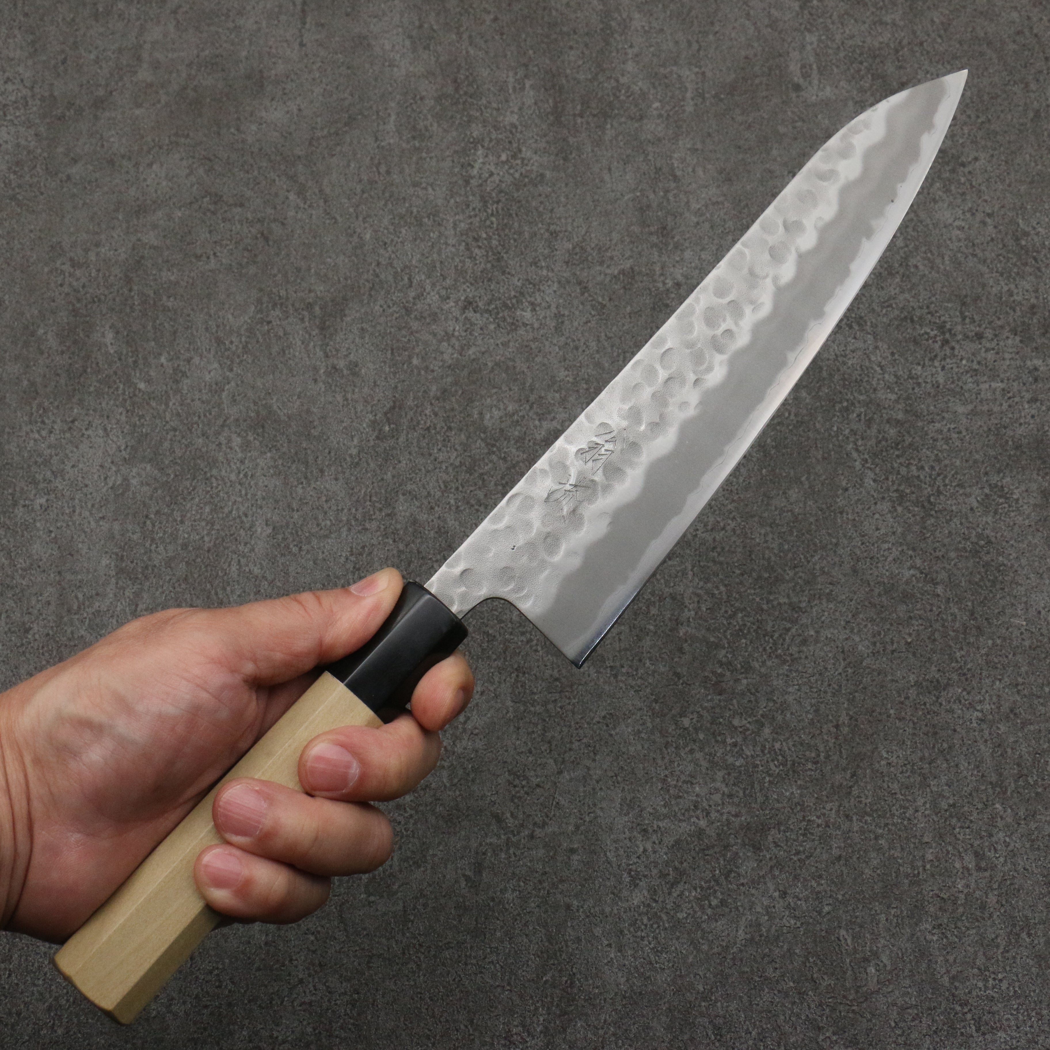 Premium OUL White Steel No.2 Hammered Gyuto Chef Knife 210mm - Japanese Magnolia Wood Handle - Perfect for Sushi, Meat Slicing & Professional Kitchen Use