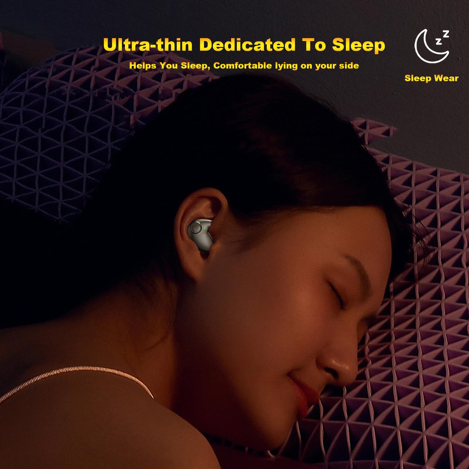 Bluetooth Sleep Earbuds for Side Sleepers - Invisible Noise Cancelling Wireless Earbuds with Tiny Hidden Design for Sleeping & Working | Comfortable All-Night Wear for Travel, Office & Home Use
