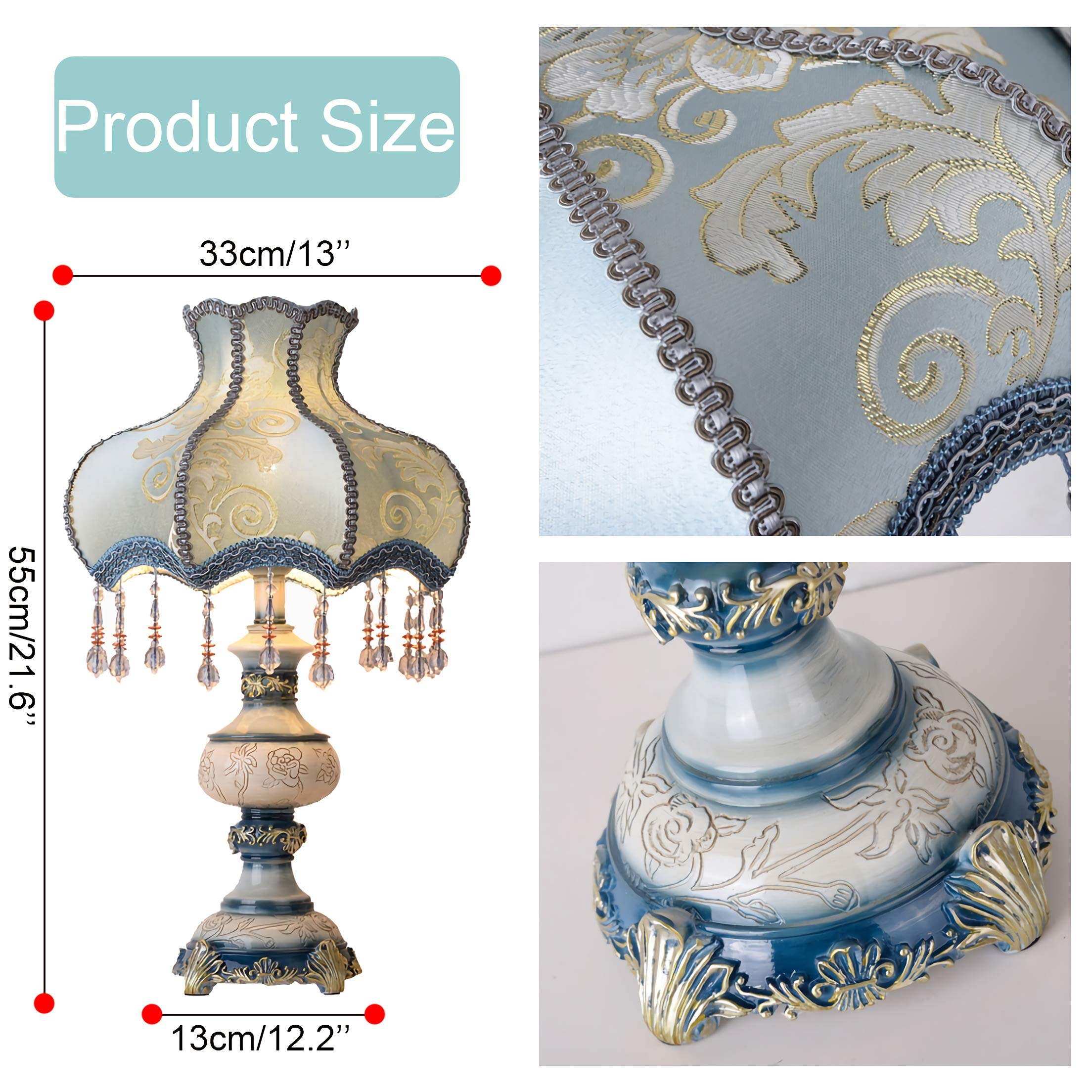 Victorian Style Table Lamp with Fabric Shade - European Inspired E27 Desk Lamp for Living Room & Office, Retro Eye-Caring Resin Bedside Lighting | Perfect for Reading Nooks, Home Decor & Workspace Ambiance