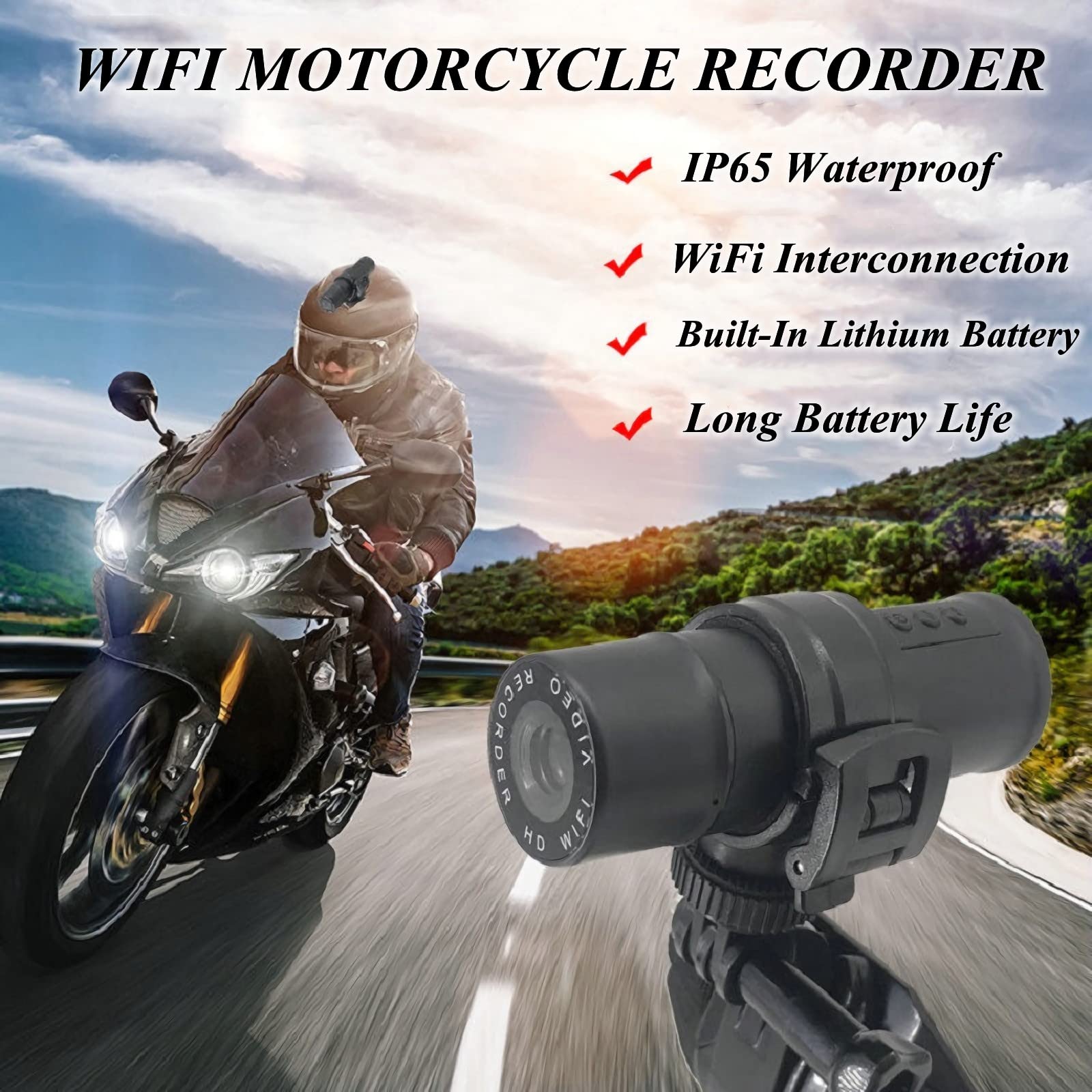 **Motorcycle Helmet Camera with WiFi - 1080P Front & Rear Dash Cam, 120° Wide Angle Action Camera for Biking & Outdoor Adventures - Loop Recording for Wilderness Riding & Cycling**