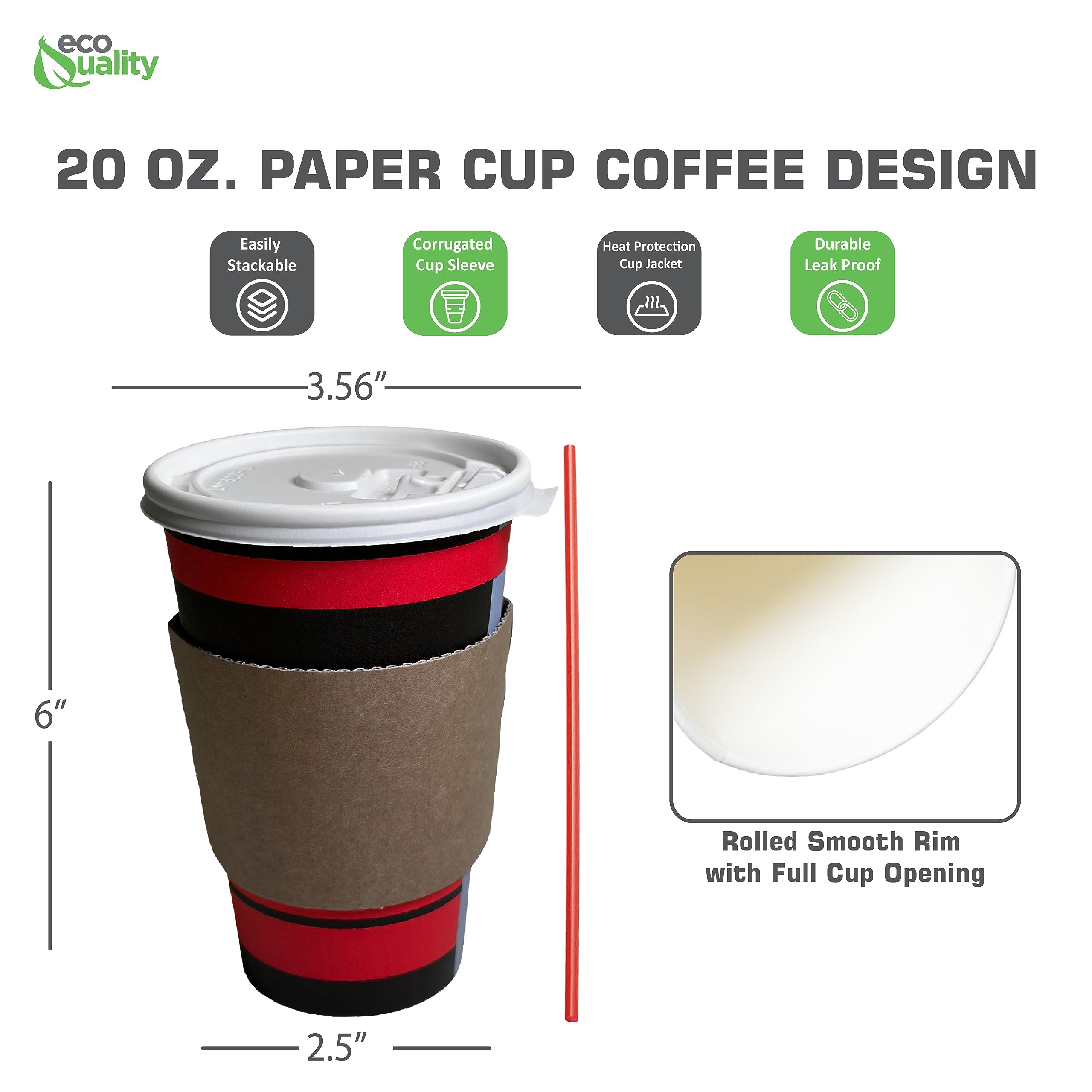 150-Pack 20oz Disposable Paper Coffee Cups with Lids, Sleeves & Stirrers - Hot/Cold Drink Travel Mugs for Coffee, Tea, Chocolate & Latte - Perfect for Office, Parties, Cafes & On-the-Go Use