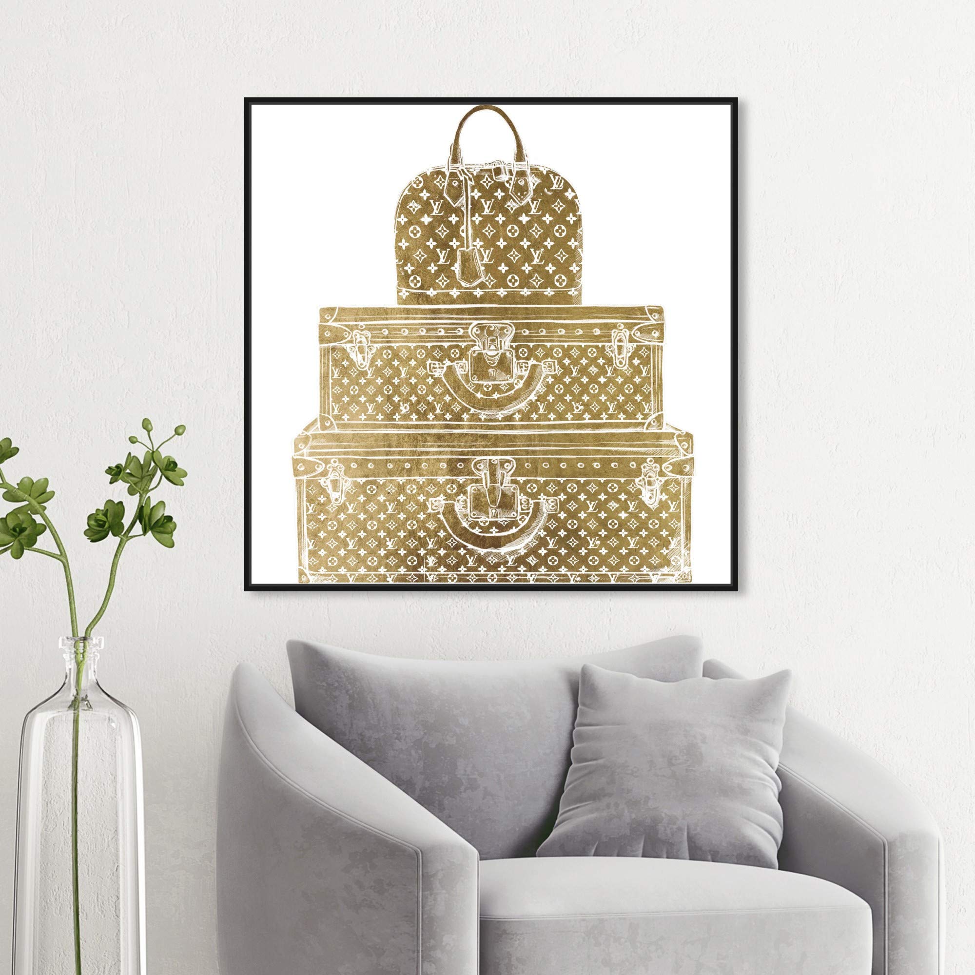Royal Bag & Luggage Diecut Wall Art Canvas Print - 30x30 Inch Gold & White Framed Home Decor by Oliver Gal Artist Co. | Perfect for Living Room, Bedroom & Office Décor