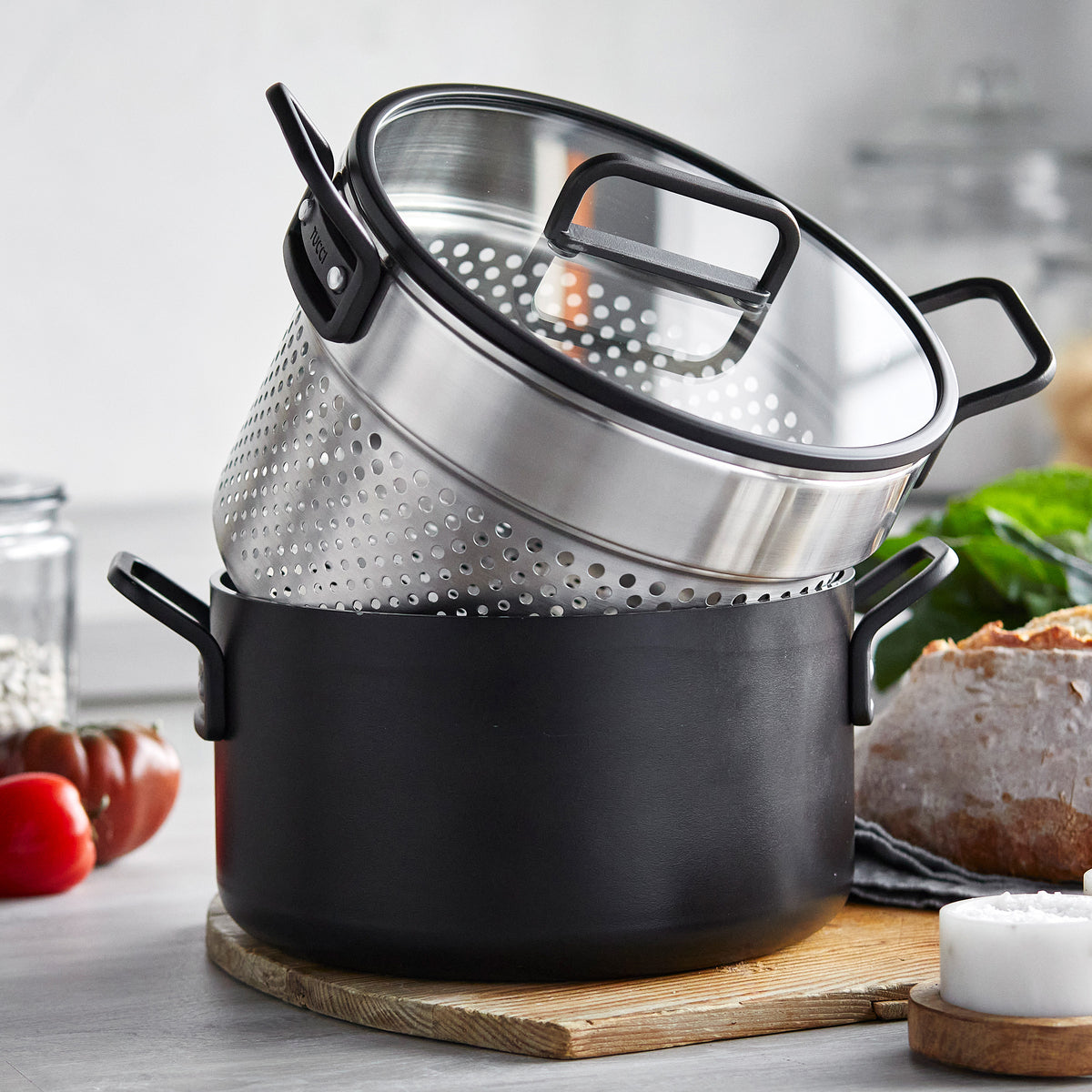 Stanley Tucci™ Milano Black 11-Piece Ceramic Nonstick Cookware Set with Free Tucci Cookbook | Durable & Eco-Friendly Pots & Pans for Everyday Cooking, Baking & Entertaining