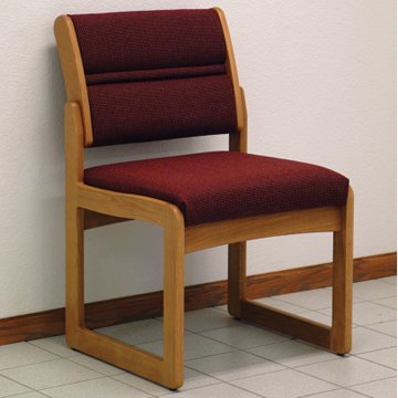 Armless Guest Chair for Office & Waiting Room - Medium Oak Wood Frame with Cabernet Burgundy Upholstery - Perfect for Reception Areas, Lobbies & Conference Rooms