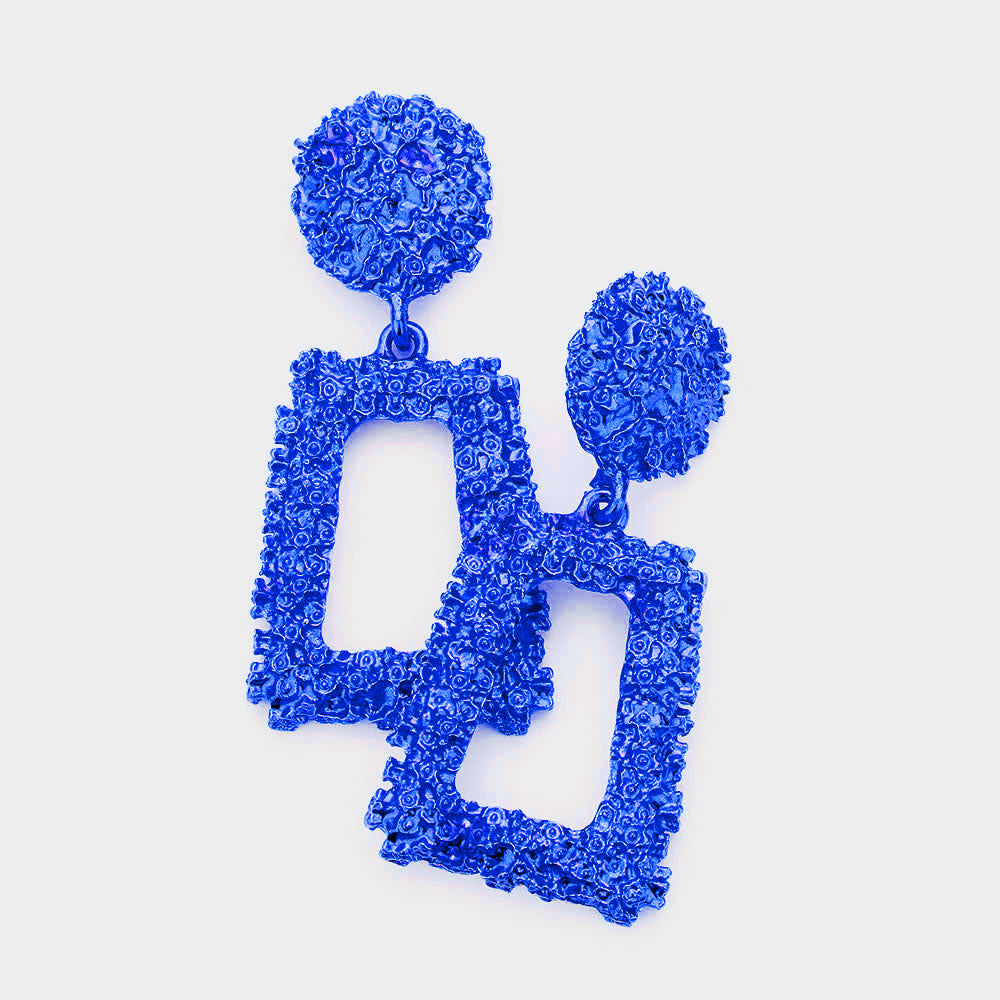 Blue Metal Fun Fashion Knocker Earrings for Women - Trendy Statement Dangle Earrings - Perfect for Parties, Date Nights & Everyday Wear