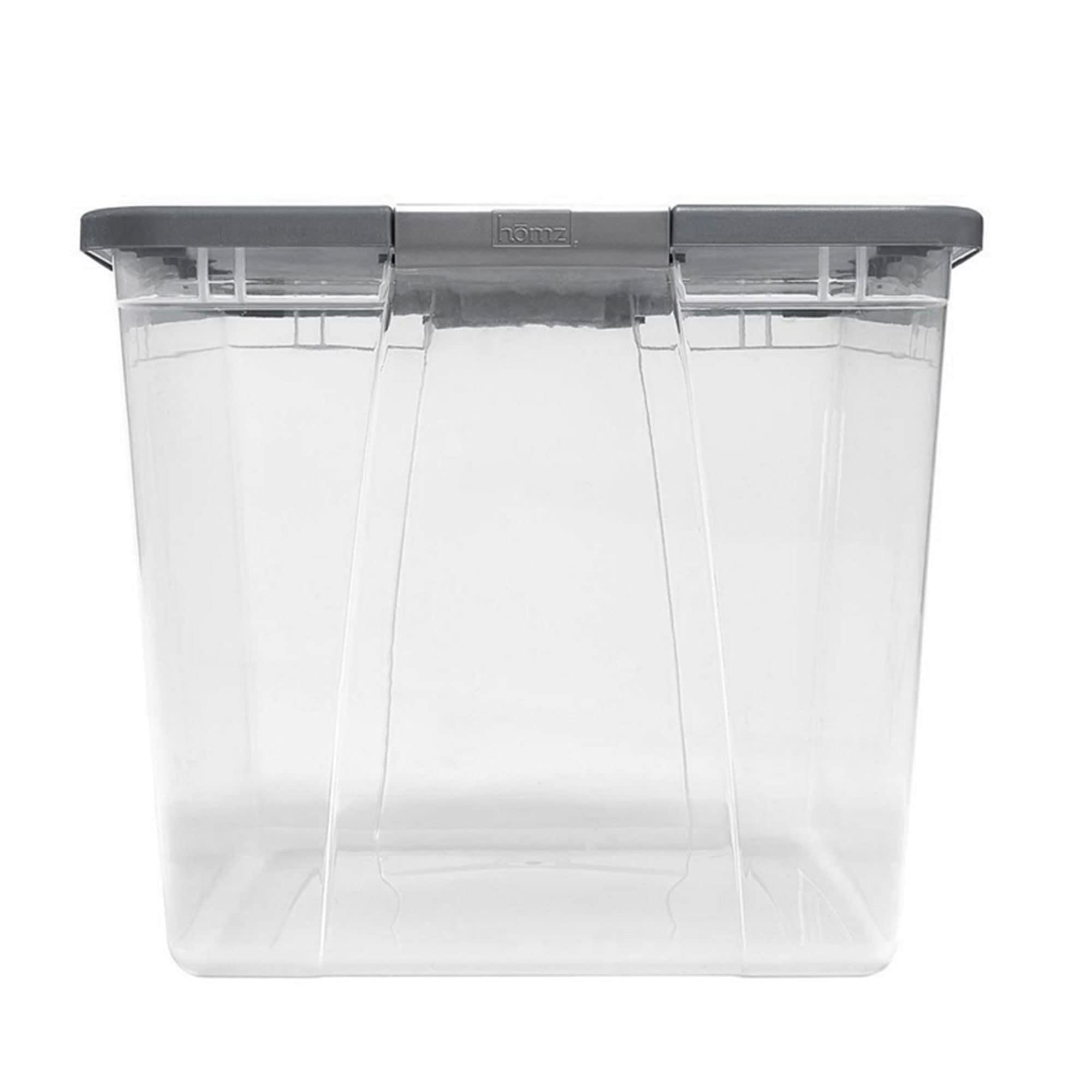 HOMZ 4-Pack 64 Quart Clear Plastic Storage Bins with Secure Latches & Gray Lids - Organize Closet, Pantry, Garage, or Kids' Toys Storage Solutions