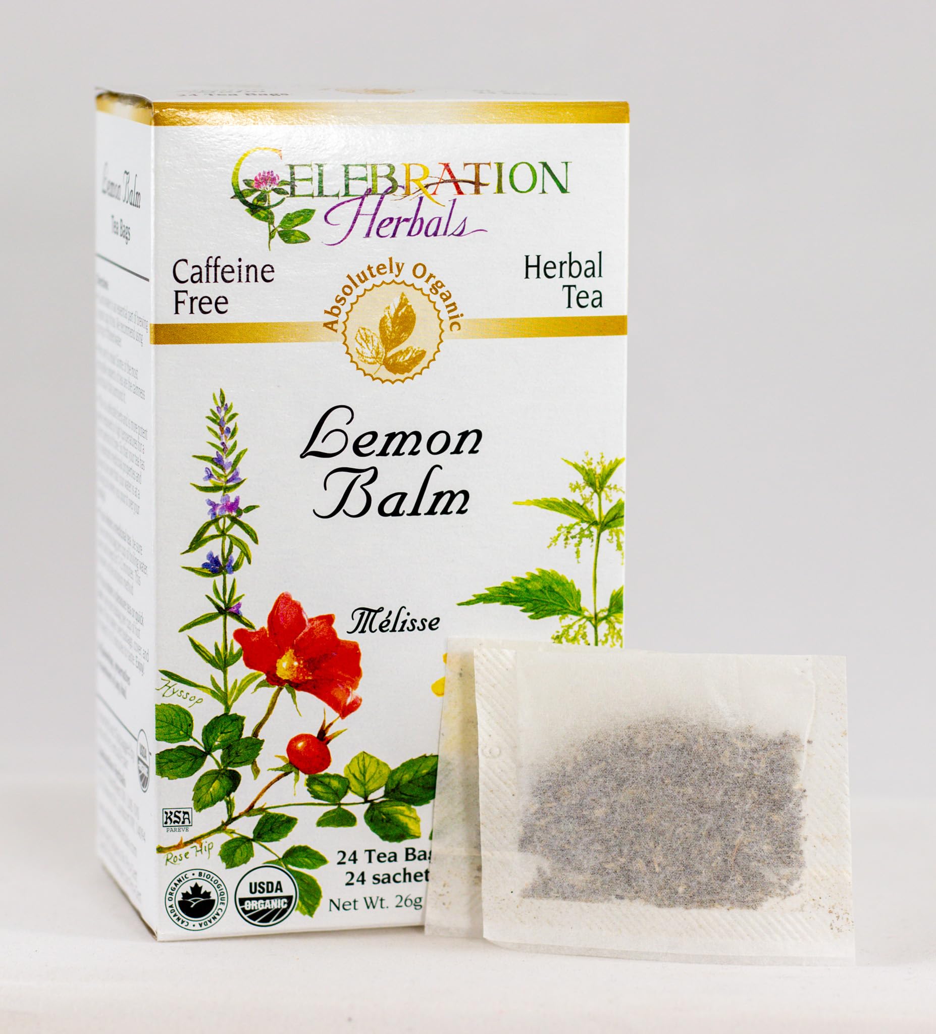 Celebration Herbals Organic Lemon Balm Tea Bags - 24 Count | Caffeine-Free Stress Relief & Relaxation | Perfect for Evening, Meditation & Wellness Rituals