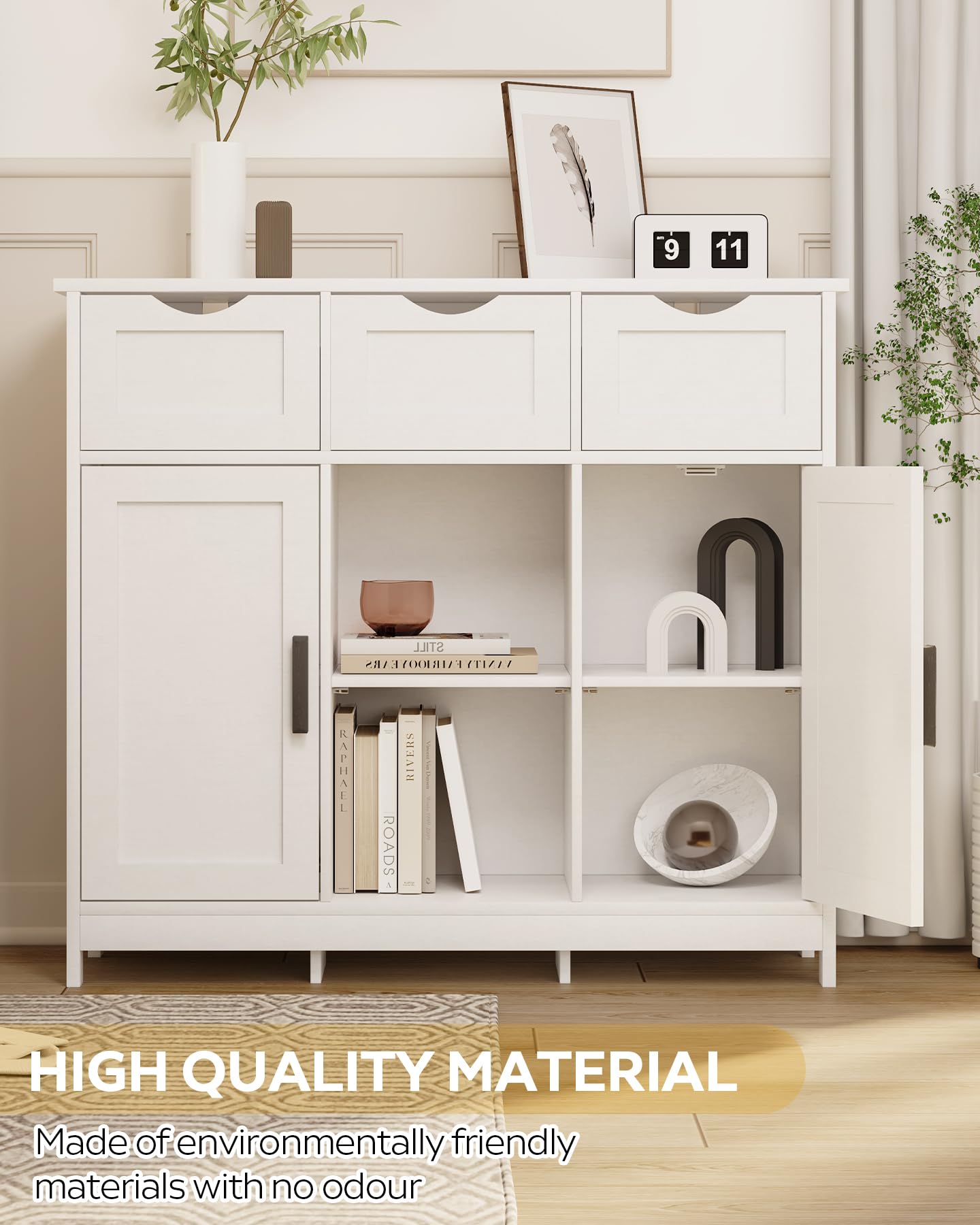 Wooden Storage Cabinet with Drawers & Shelves - Living Room, Bedroom, Bathroom Furniture (White)