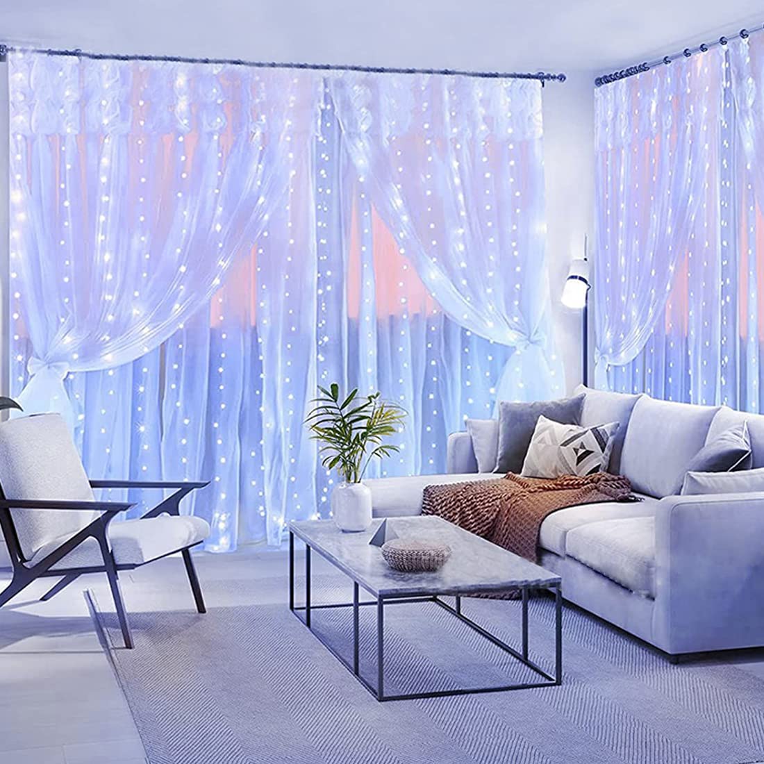 144 LED Waterproof USB Fairy String Lights - 7.9x5.9ft White Twinkle Curtain Lights with Remote & 8 Modes | Bedroom Wall, Window Decor | Indoor/Outdoor Wedding, Christmas, Halloween Party Decorations