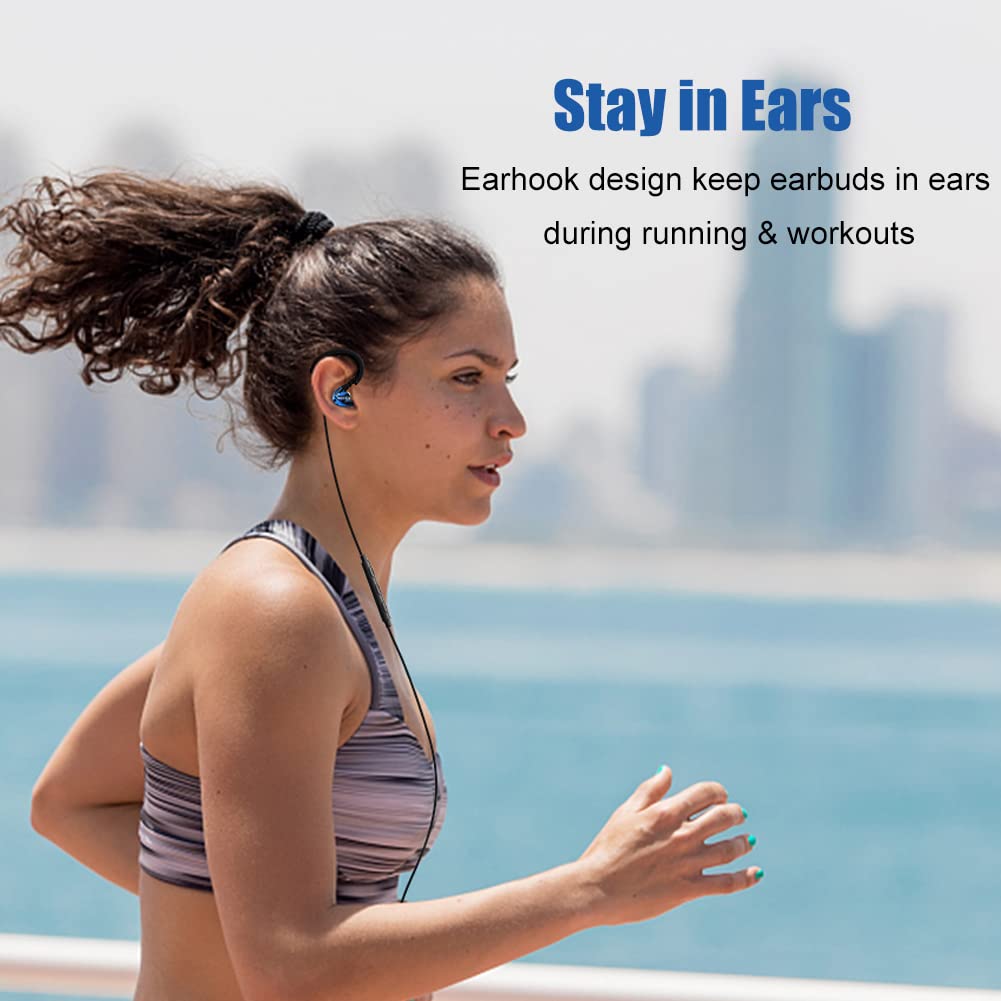 Stereo-to-Mono Single Earbud with Mic & Controls - Wired One Ear Headphone with Over-Ear Hook & Case for iPhone Android Phone Laptop - In-Ear Mono Headset for Driving, Sports, Running, Cycling (Right Ear Only) - Perfect for Hands-Free Calls, Workouts & Commuting