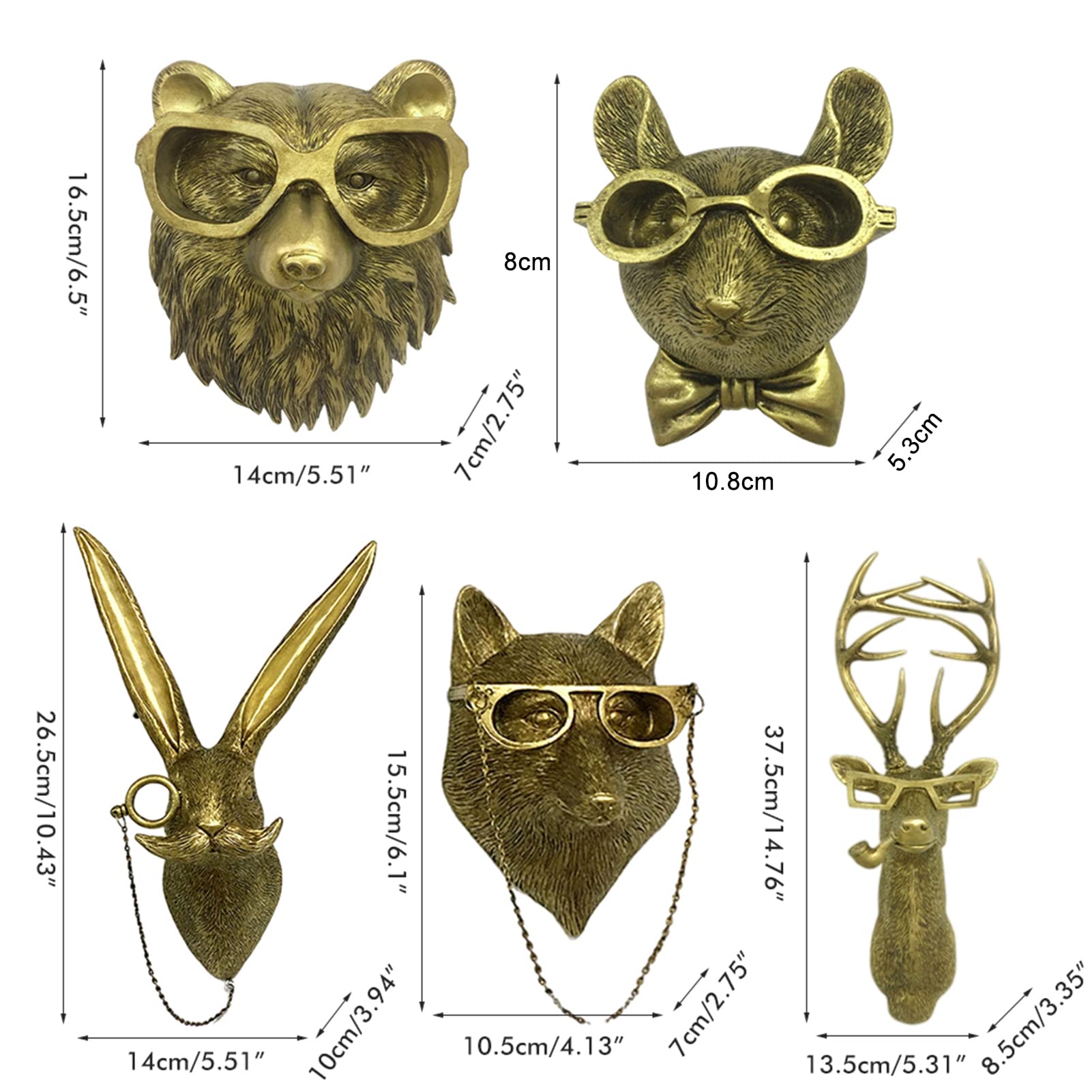 HEITIGN Waterproof Bronzed Resin Animal Wall Hanging Sculpture - 5PCS Set for Sun Protection, Home Decor, Garden & Outdoor Decorations - Perfect Gift for Housewarming & Interior Design