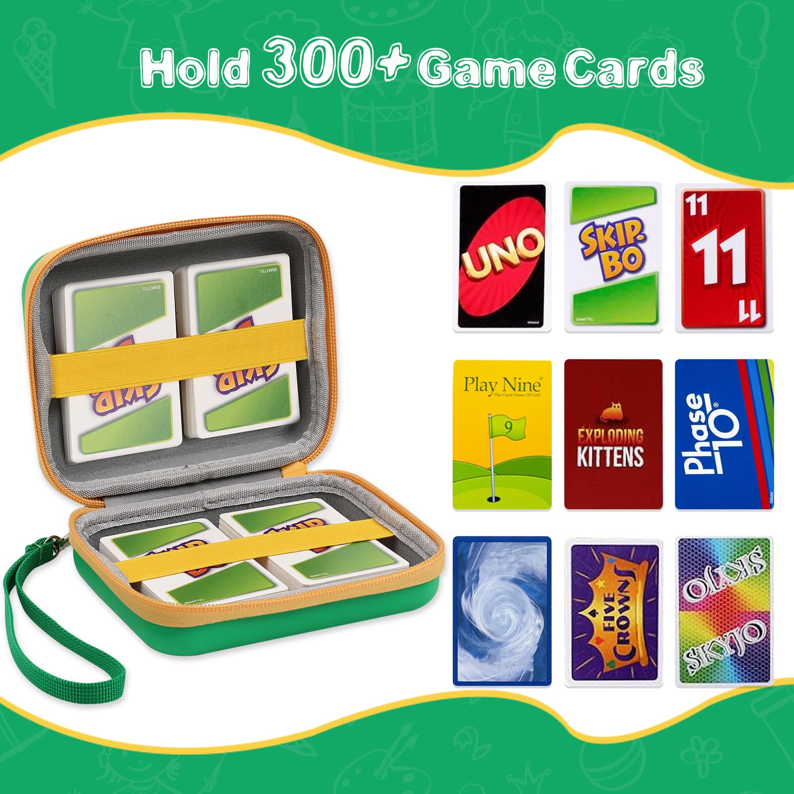 Tombert Hard-Shell Trading Card Storage Case - Fits 300+ Magic MTG & PTCG Cards (Green & Yellow) | Durable Protection for Collectible Card Games, Travel & Tournament Use