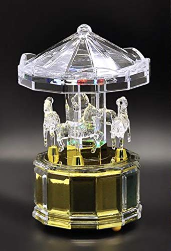Mechanical Wind-Up Carousel Music Box with LED Lights - Transparent Acrylic Castle in The Sky Melody - Perfect for Home Decor, Gift Giving & Relaxation