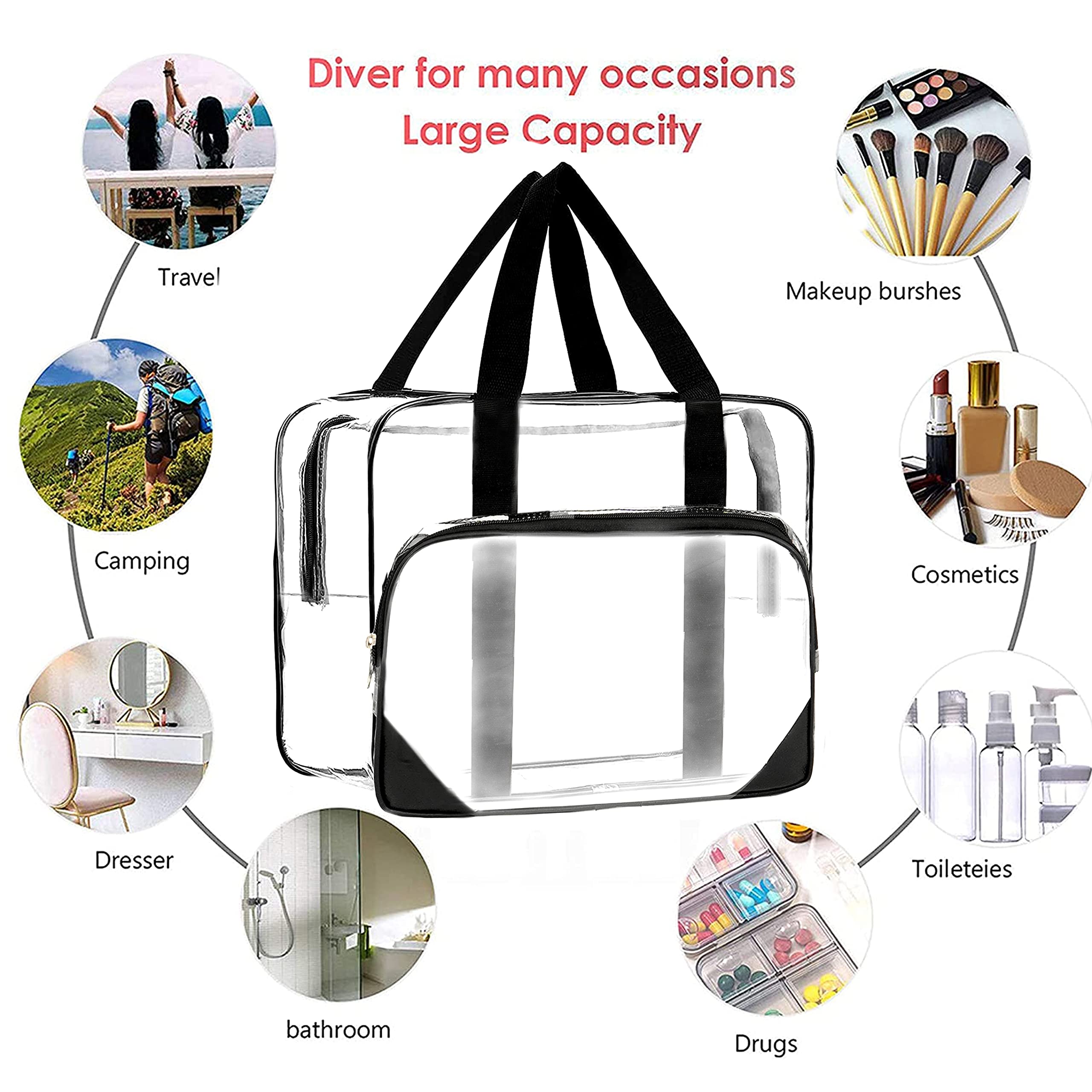 TULMAN Clear Travel Toiletry Bag for Women - Waterproof Cosmetic Organizer with Handle, Zipper Closure Makeup Pouch - Perfect for Bathroom Storage, Gym Essentials & Weekend Getaways