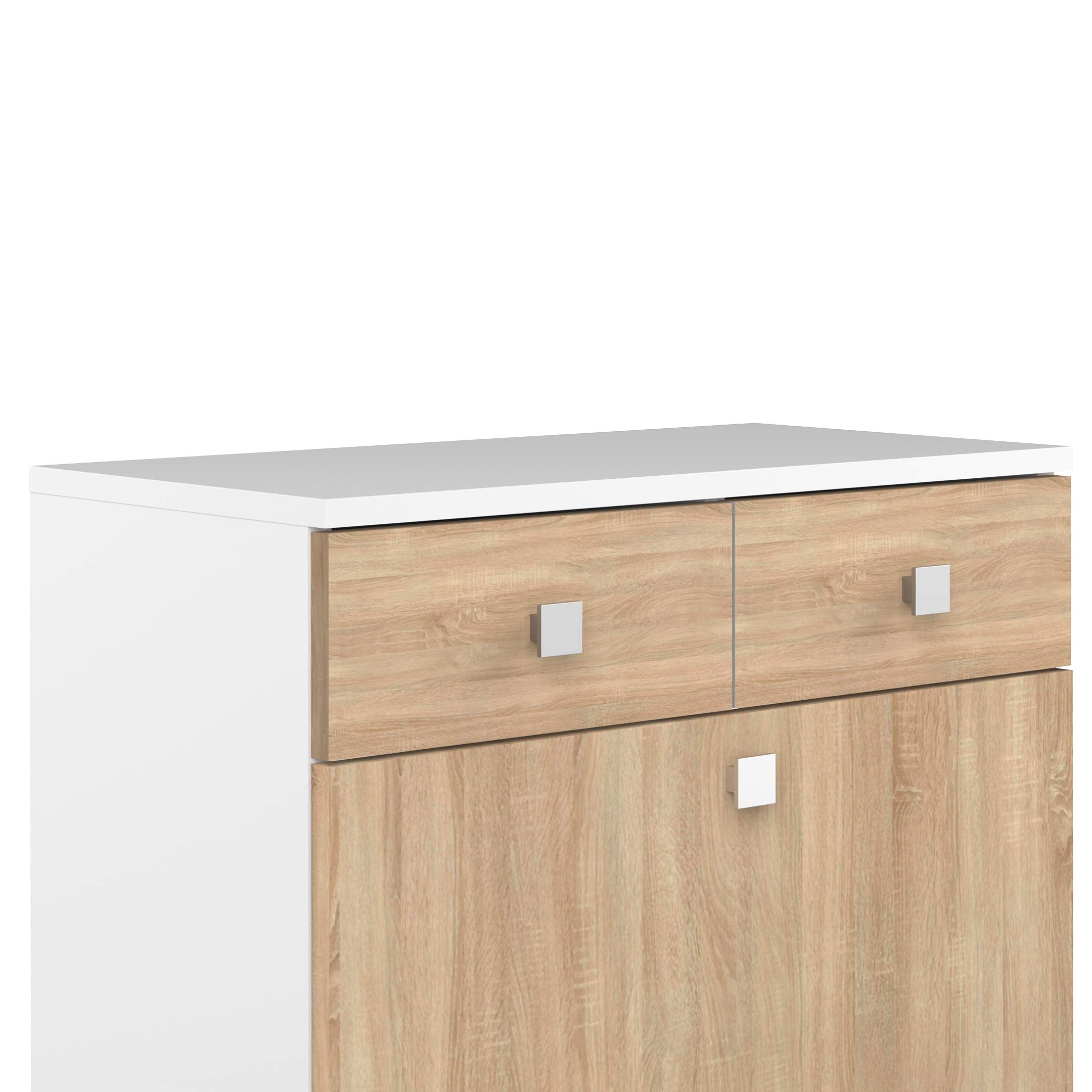 Symbiosis Bathroom Cabinet with Laundry Storage - Oak & White Finish - 60 x 81.5 x 29.6 cm - Space-Saving Bathroom Organizer for Small Spaces & Modern Homes