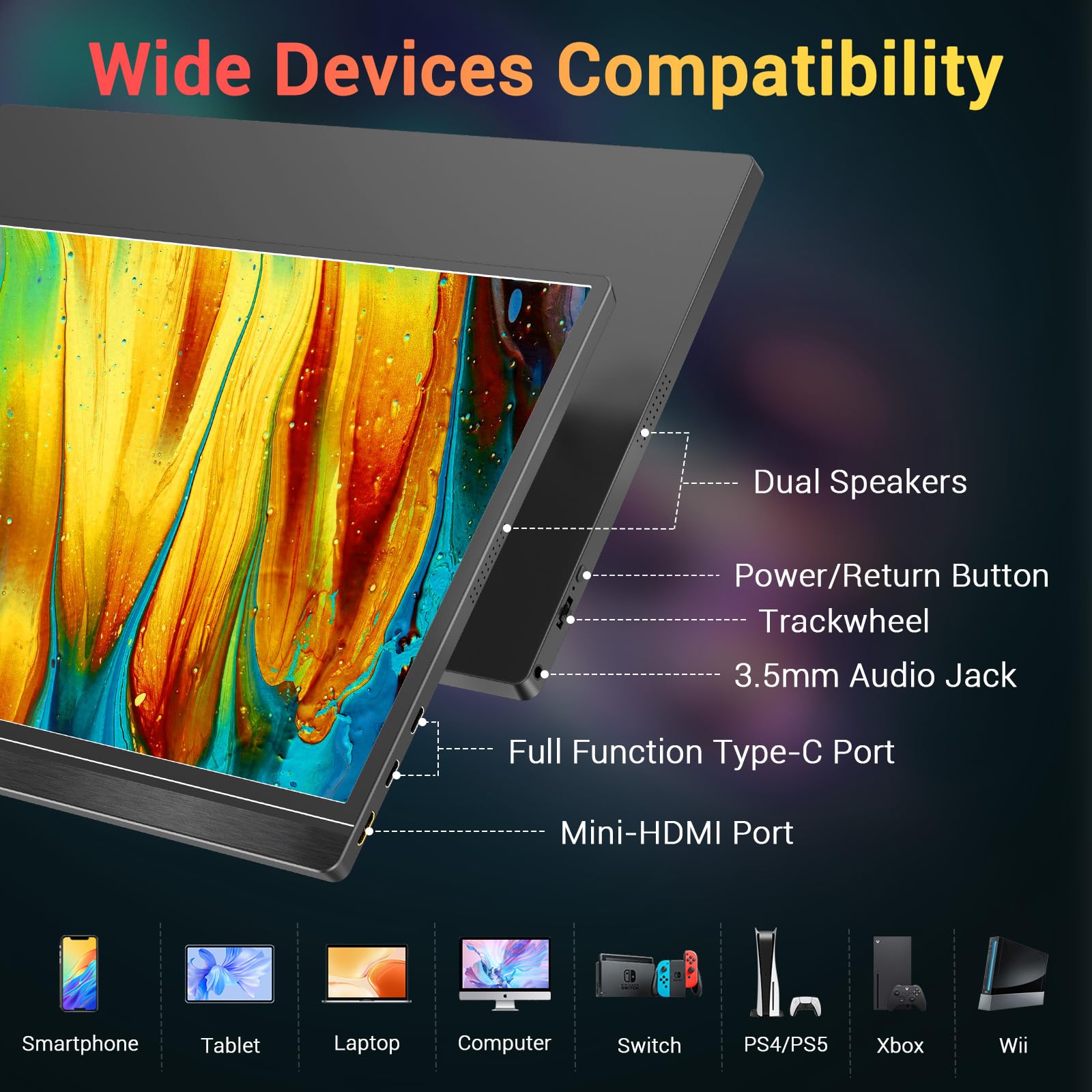 KYY 15.6 Inch Portable Monitor - Full HD 1080P IPS Display, Ultra Slim USB C HDMI External Screen with Smart Cover & Built-in Speakers, Plug & Play for Laptop, PC, Mac, Phone, Gaming Console - Perfect for Work, Travel & Gaming Entertainment